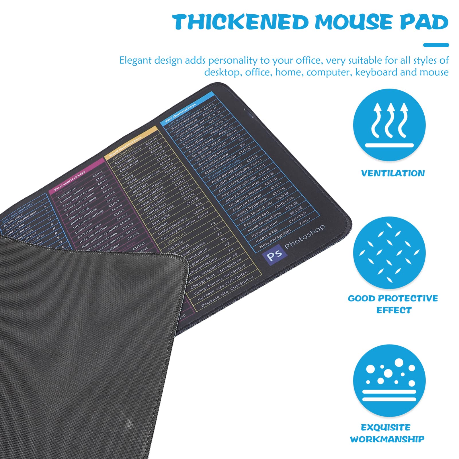 Large Mouse Pad with Excel Shortcut Keys - Non-Slip Desk Mat for Keyboard & Mouse | Perfect for Office, Gaming & Home Workspace