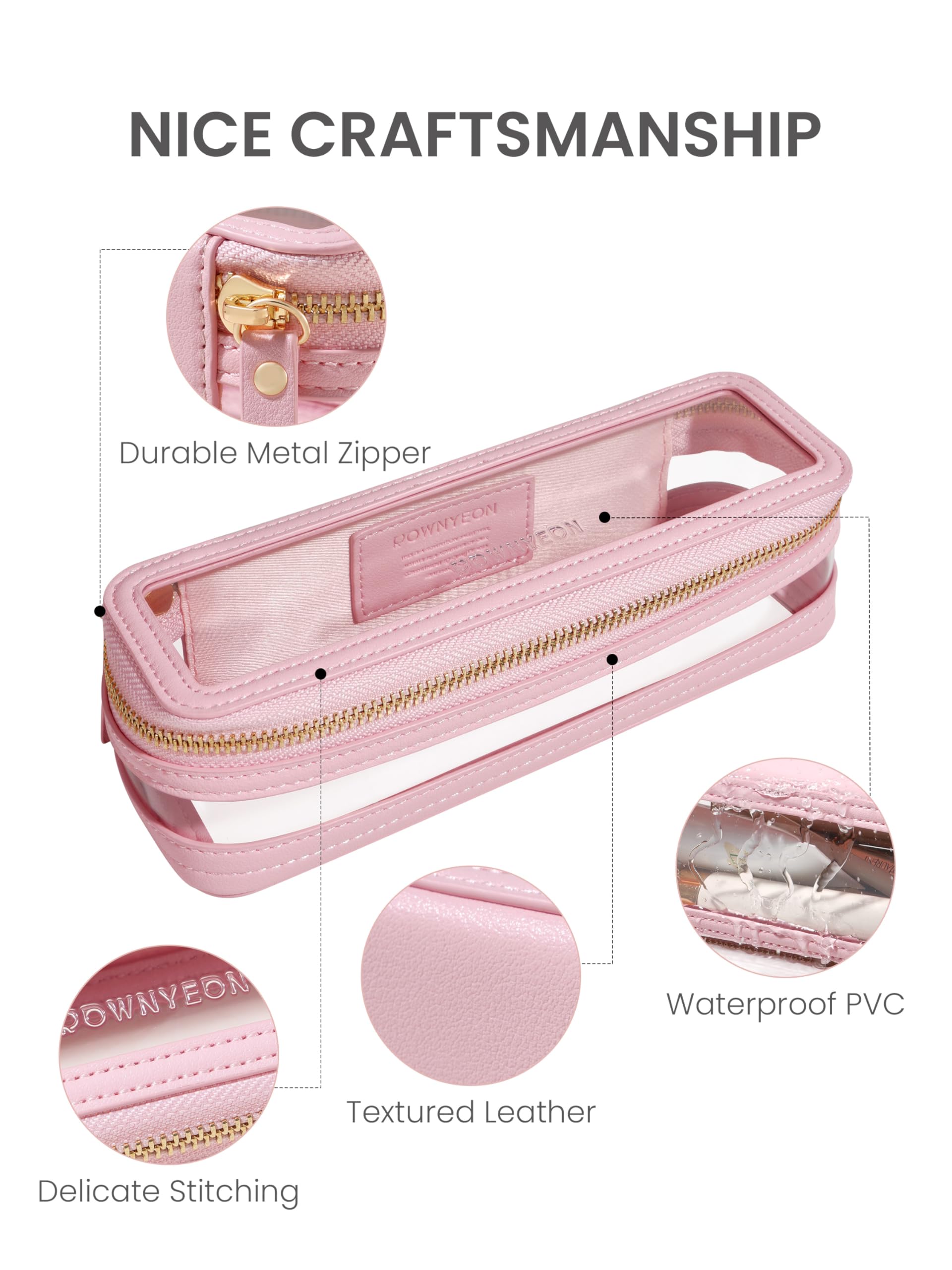 Waterproof Clear Travel Makeup Bag - Pink Toiletry Organizer for Women | Gym & Vacation Essentials