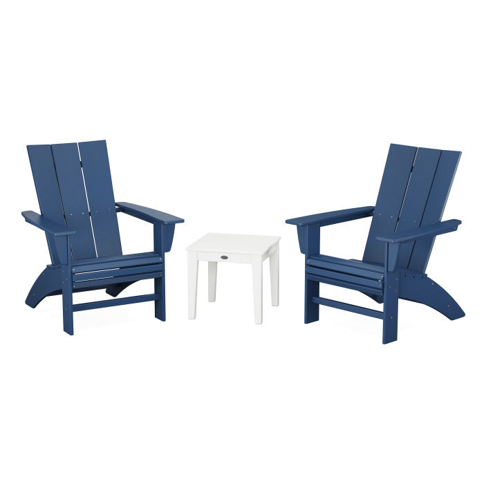 POLYWOOD Modern 3-Piece Curveback Adirondack Outdoor Patio Set - Durable All-Weather Furniture for Garden, Poolside & Backyard Relaxation