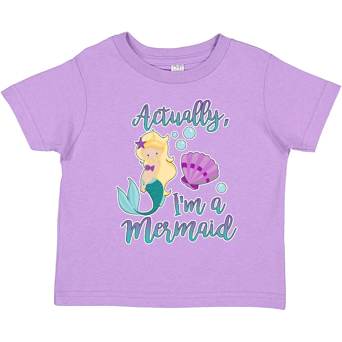 Inktastic 'Actually I'm a Mermaid' Toddler T-Shirt with Seashell & Bubbles Design - Perfect for Beach Trips, Pool Parties & Mermaid-Themed Birthday Outfits