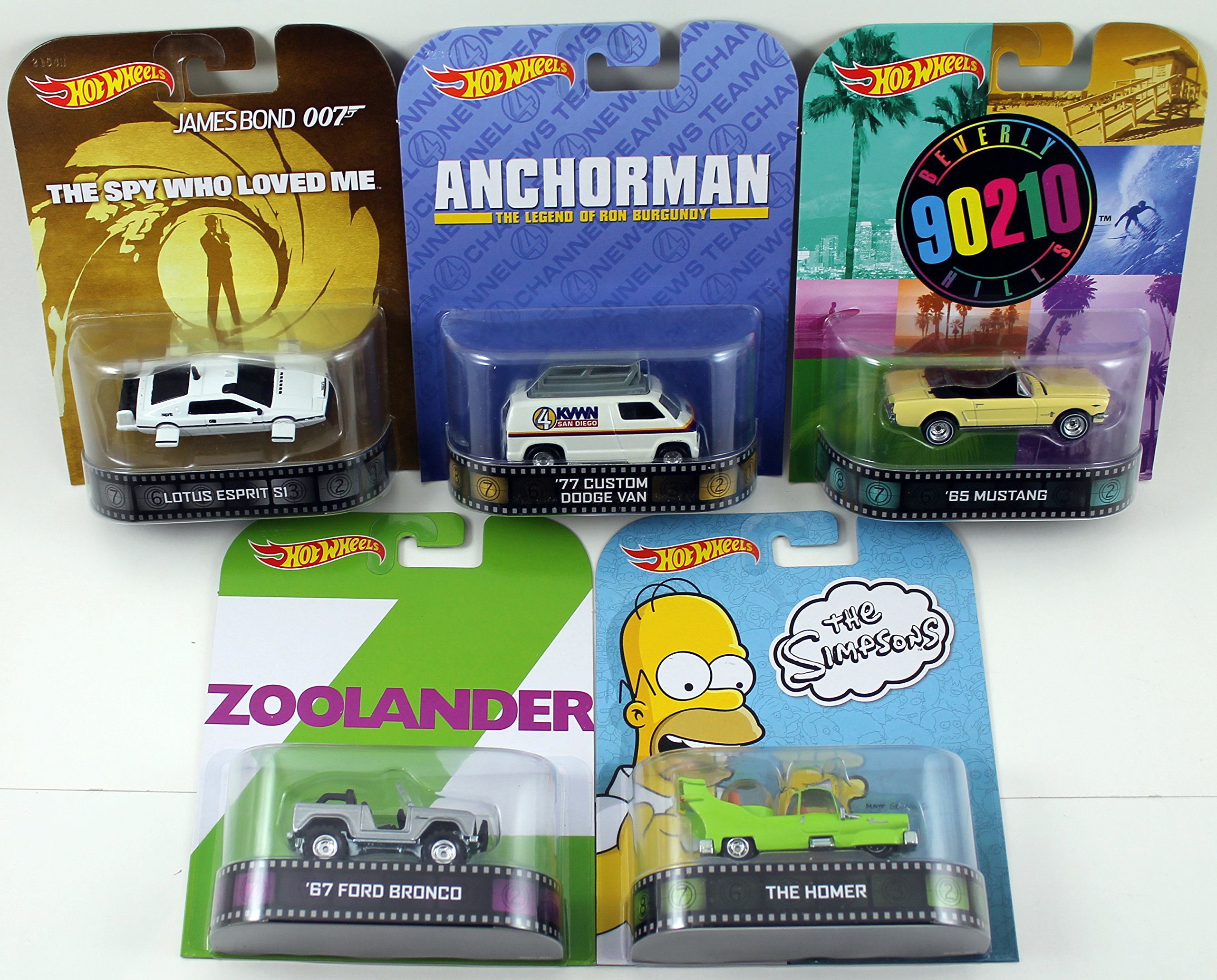 Hot Wheels 2014 Retro Entertainment Series E - 5-Piece Collectible Car Set (James Bond, Beverly Hills 90210, Anchorman, Zoolander) - Limited Edition Die-Cast Toy Cars for Display & Play - Perfect for Collectors, Movie Fans & Kids' Birthday Gifts
