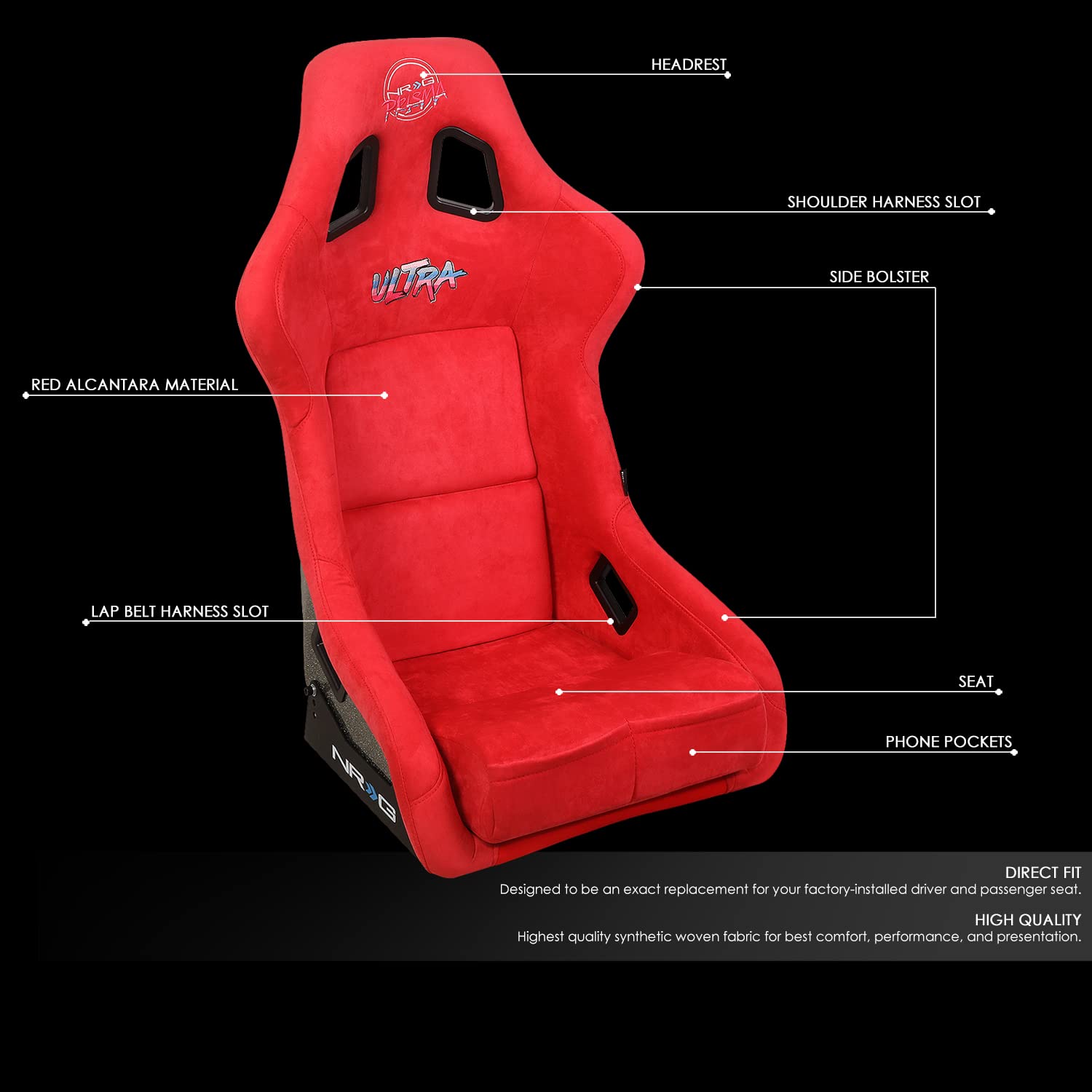 NRG Innovations NRG-FRP-302RDL-ULTRA Prisma Fixed Back Racing Seat with Bottom Mount - Washed Up Light Red & Gold Sparkle Back | High-Performance Bucket Seat for Track Racing, Drifting, and Street Performance Cars