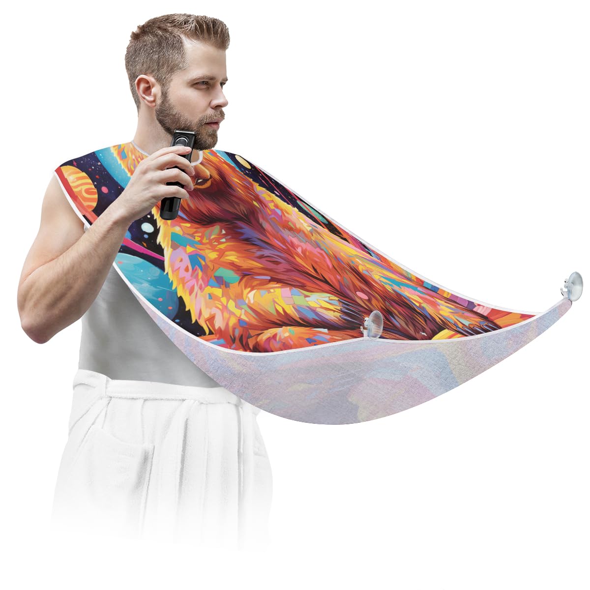 **Men's Cute Bear Galaxy Beard Shaving Bib - Waterproof Hair Dye Apron for Barbers & Stylists - Sink Hair Catcher & Beard Trimming Tool - Perfect Gift for Grooming & Salon Use**