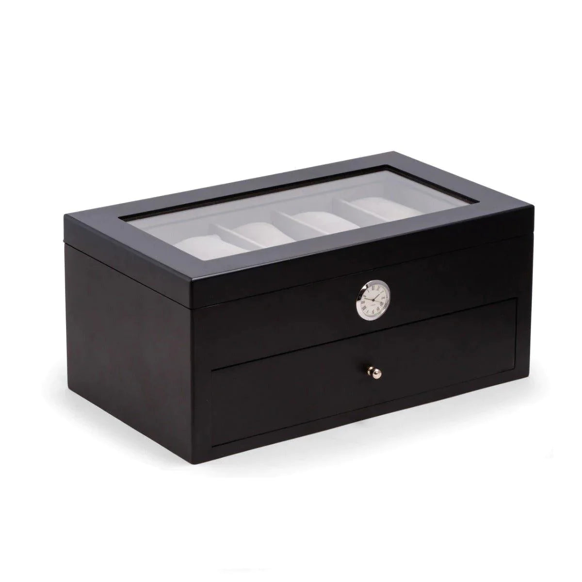 20-Slot Luxury Watch Box with Glass Top & Built-in Clock - Black Velvet Interior for Watch Storage & Display - Perfect for Watch Collectors & Gift Giving