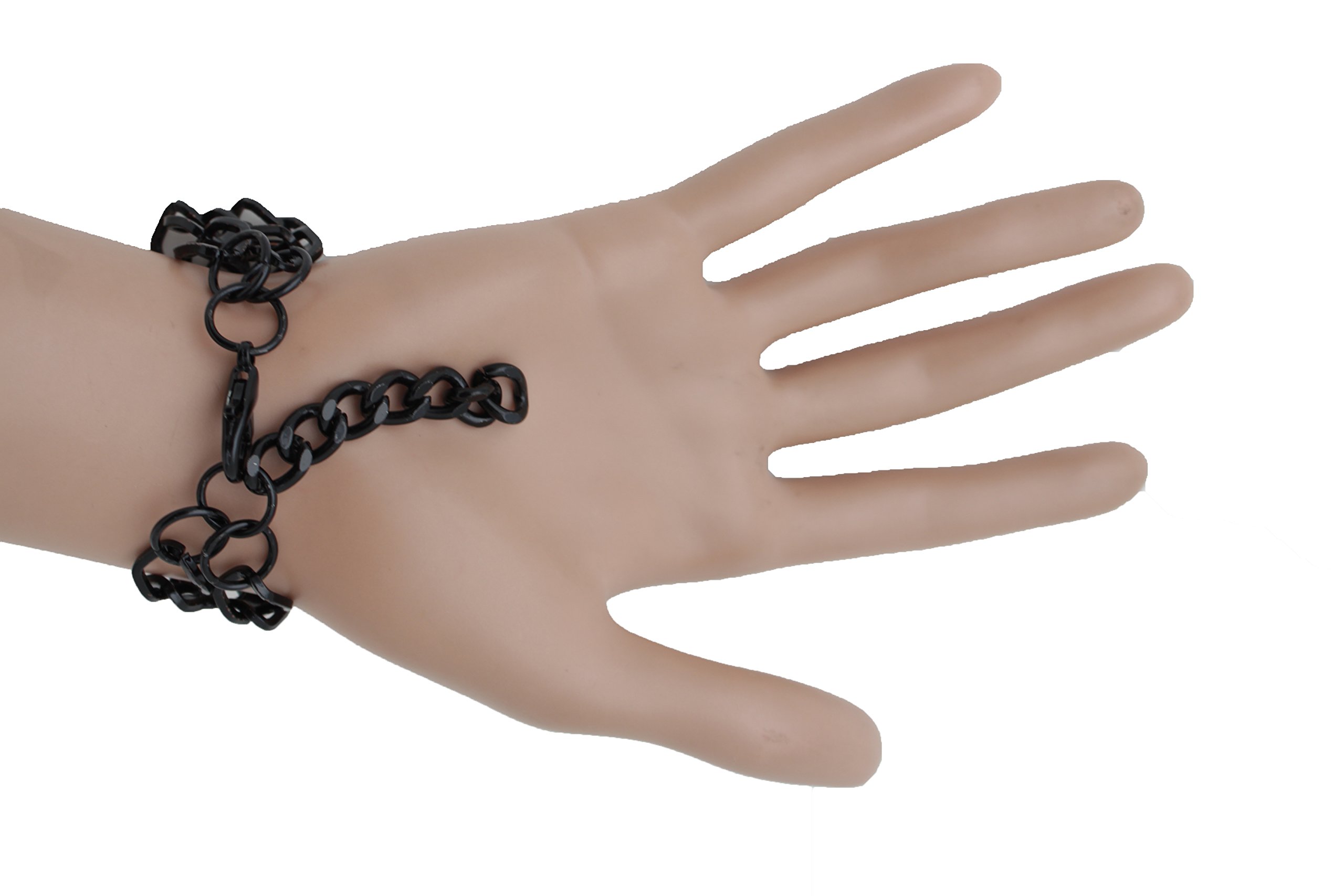 TFJ Women's Black Metal Chain Bracelet with Skeleton Skull & Pirate Bones Charms - Gothic Fashion Jewelry for Casual Wear, Halloween & Punk Outfits