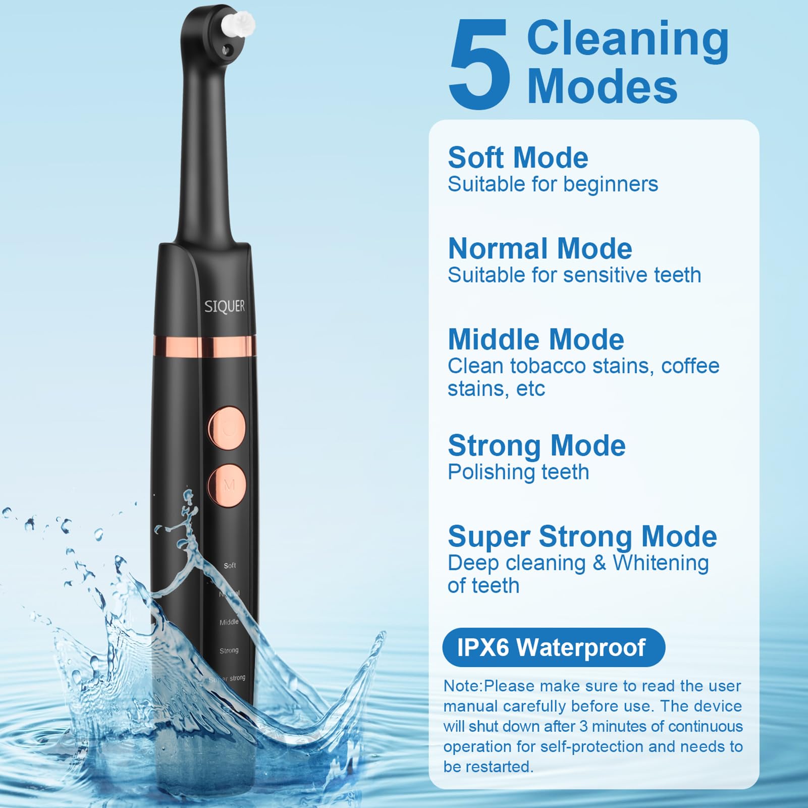 SIQUER Electric Tooth Polisher - 5-Speed LED Teeth Whitening Kit for Home Dental Care