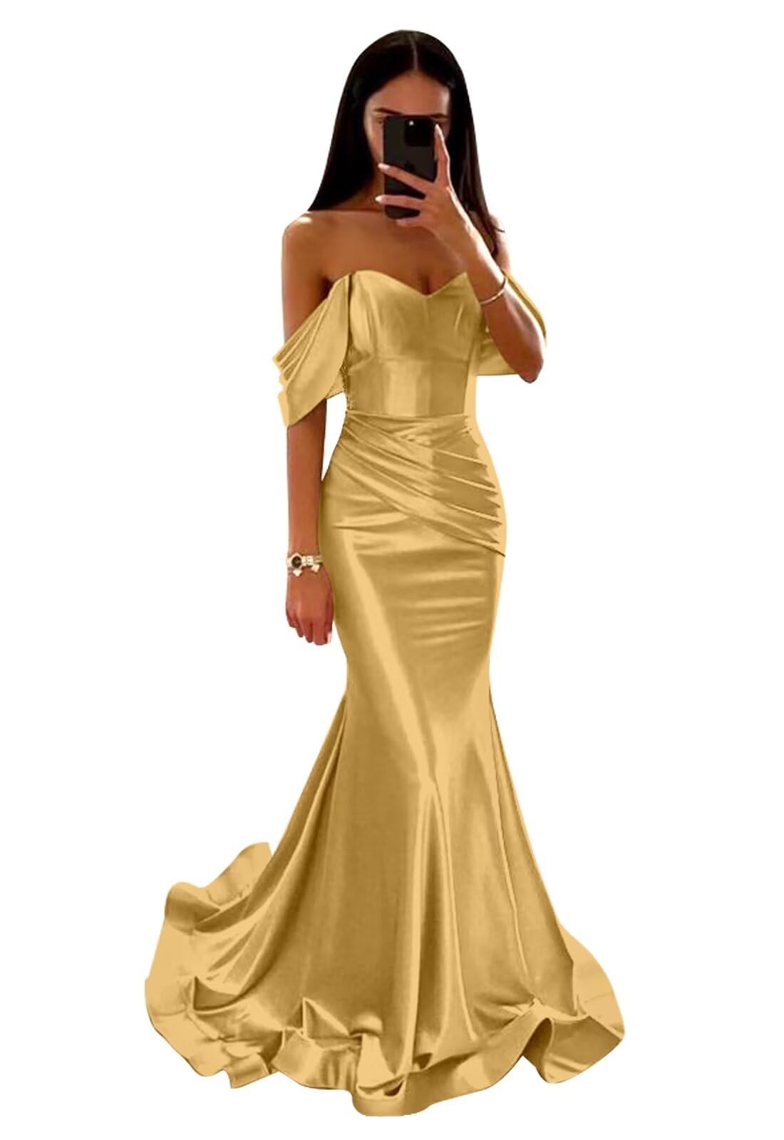 Elegant Mermaid Prom Dresses for Women - Off Shoulder Satin Formal Evening Gown for Homecoming, Ball, Wedding & Special Occasions