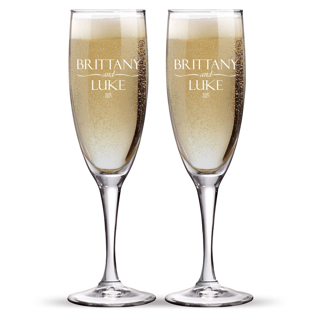 Personalized Bridesmaid Champagne Flutes Set of 2 - Elegant Wedding Party Glassware for Toasts, Bridal Showers & Bachelorette Parties