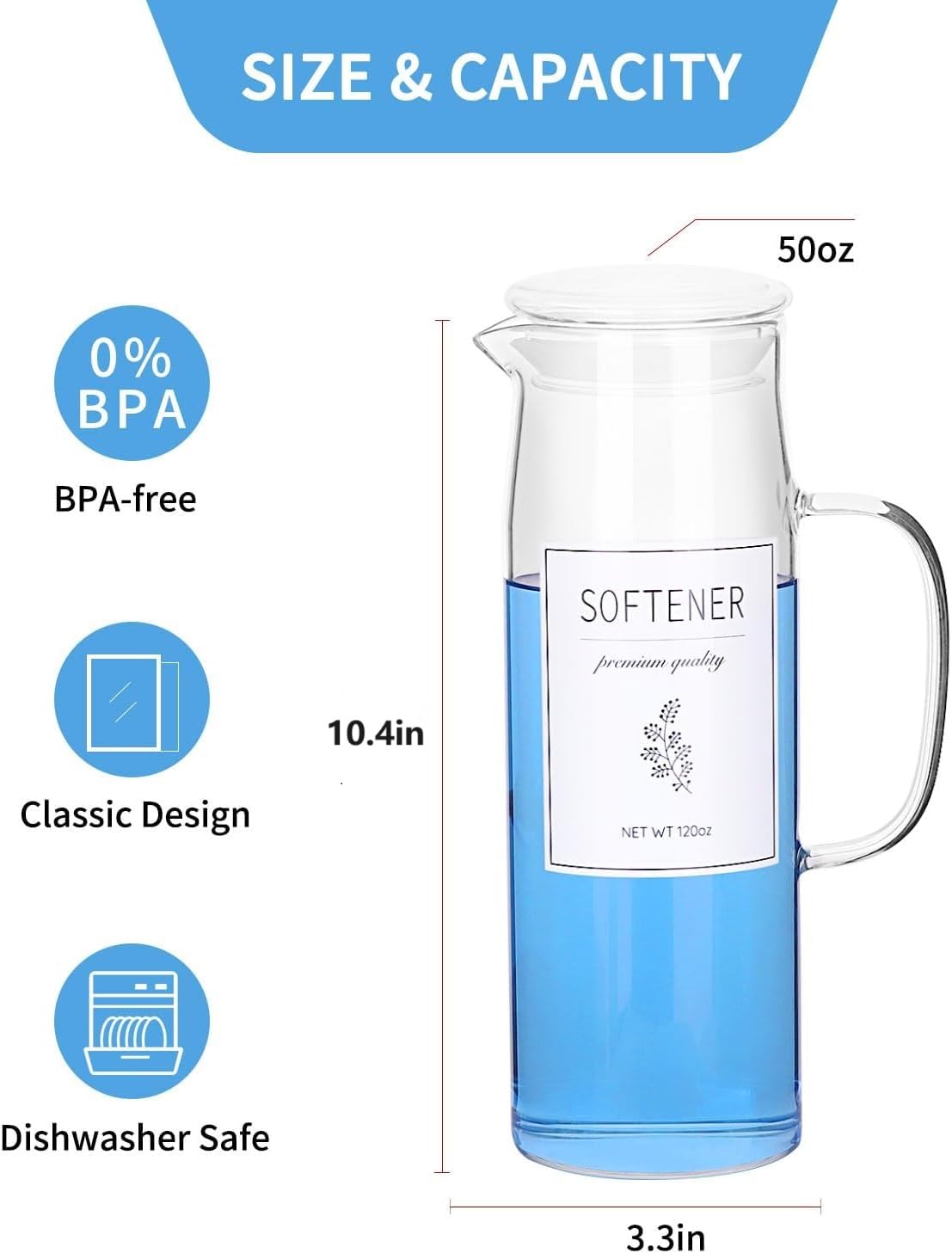 2-Pack 50oz Laundry Detergent Dispenser Set with Handle & Labels - Easy Pour Liquid Detergent Containers for Laundry Room Organization | Farmhouse & Modern Home Decor | Perfect for Laundry Storage & Kitchen Pantry Organization