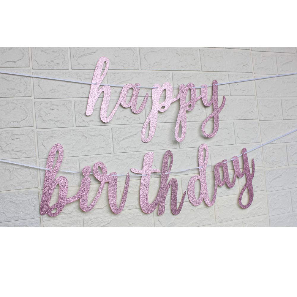 MAGQOO Purple Pink Glitter Happy Birthday Banner Garland - Kids Birthday Party Decorations, Home Decor for Baby Shower, Bridal Shower & Anniversary Celebrations