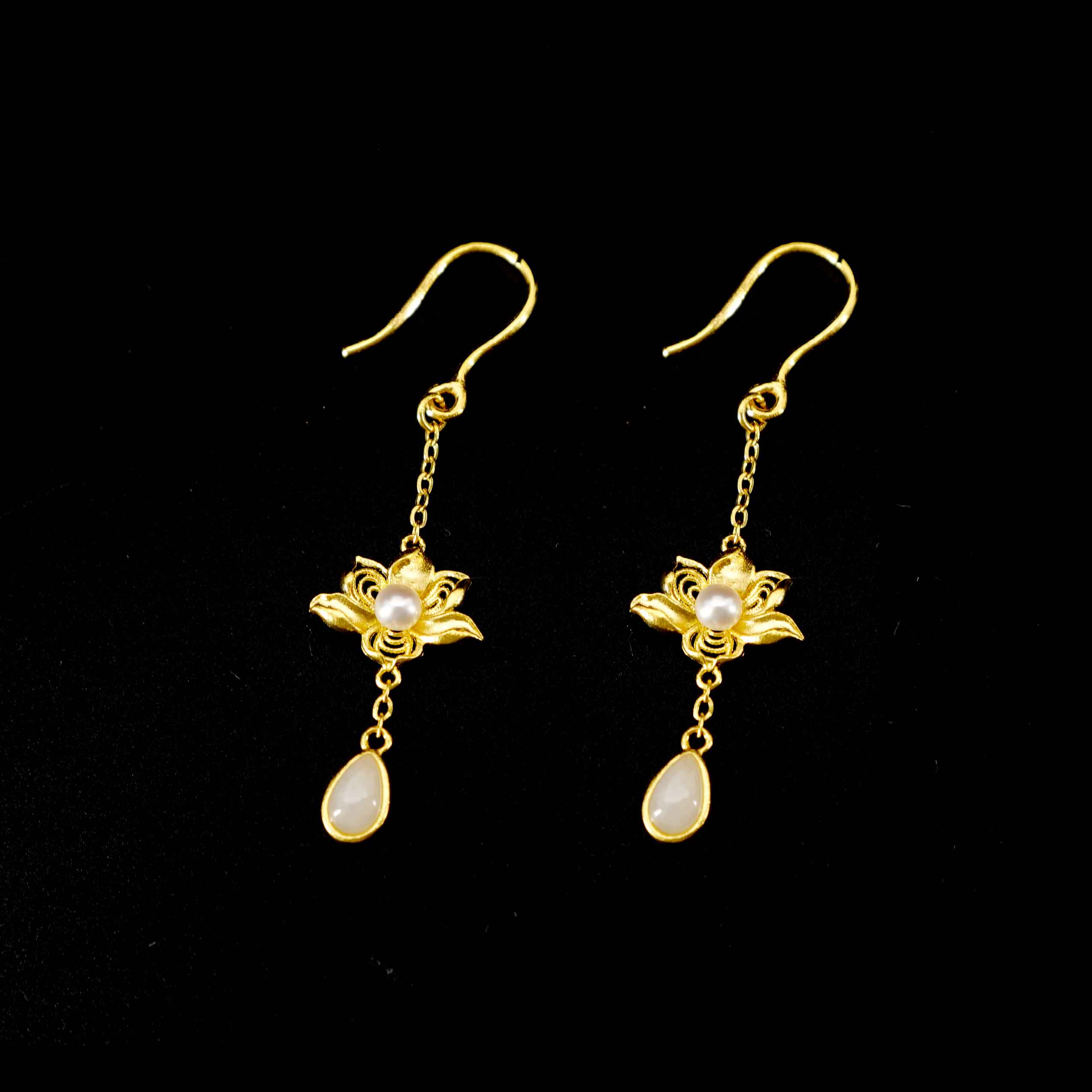 24K Gold Nephrite Jade Earrings for Women - Elegant Handmade Jewelry for Parties, Weddings & Special Occasions