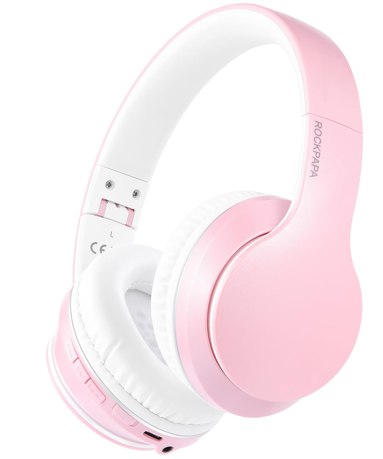 Rockpapa E7 Bluetooth Headphones Over Ear - Wireless Headphones with Built-in Mic, HiFi Stereo Sound, Foldable & Lightweight Design for School, Work, Travel, Gaming, PC & TV Use (Pink White) - Perfect for Commuting, Office Work & Home Entertainment