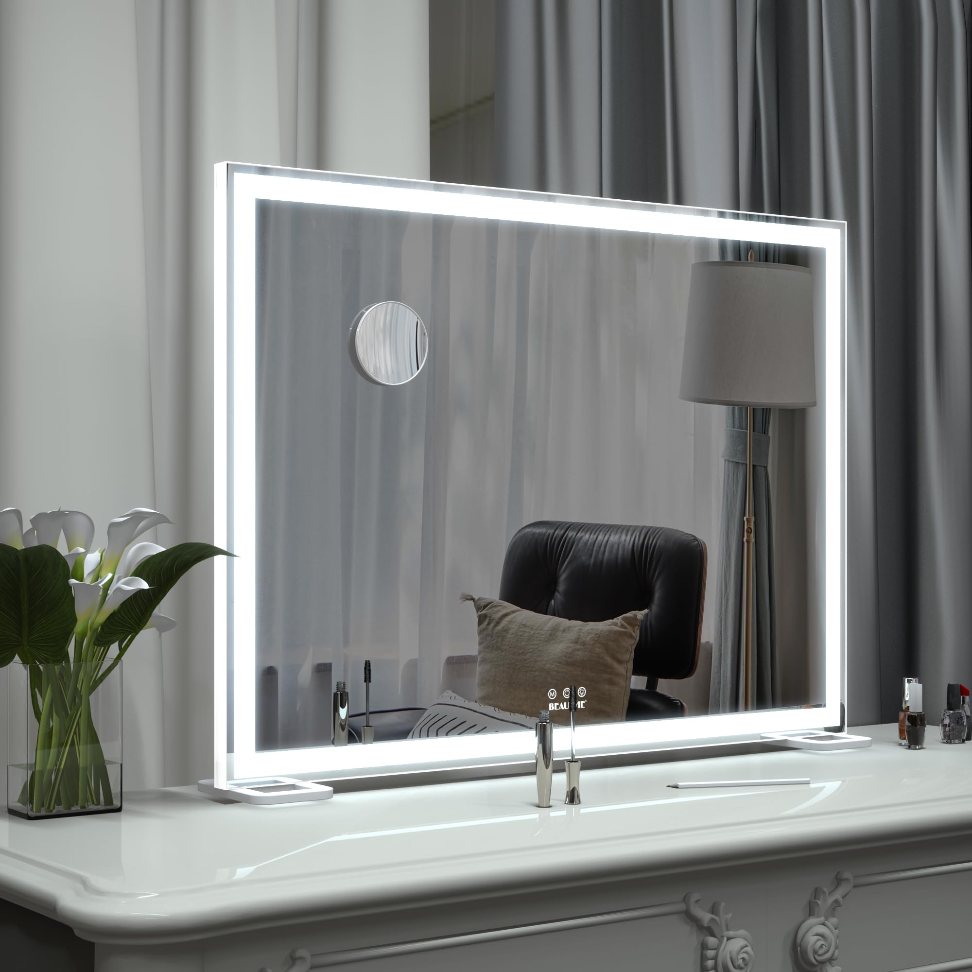 BEAUTME Hollywood Vanity Mirror with LED Lights - 36.2×5.9×26.8 Inch Tabletop Makeup Mirror for Dressing Room & Bedroom, Large Desk Mirror with Adjustable Brightness | Perfect for Makeup Application, Skincare Routine, and Home Decor
