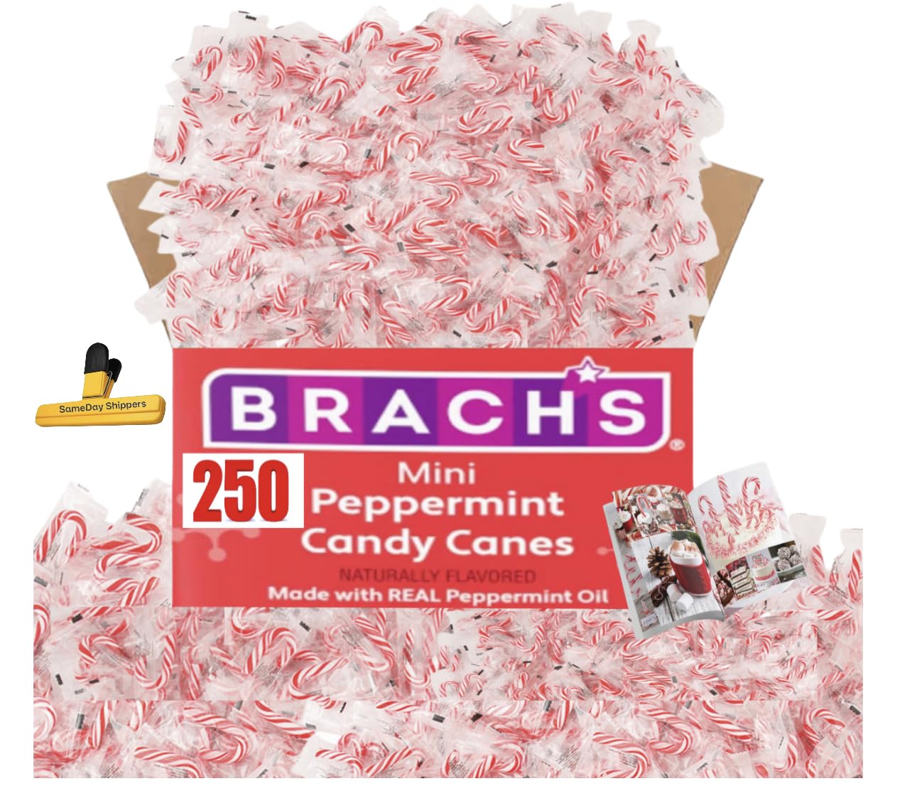 Mini Candy Canes (250 Count) - Red & White Christmas Candy with Real Peppermint | Holiday Treats for Stockings, Parties, Gifts & Decorations | Perfect for Christmas, Thanksgiving, Santa Parades & Winter Celebrations | Includes Free Creative Idea Booklet