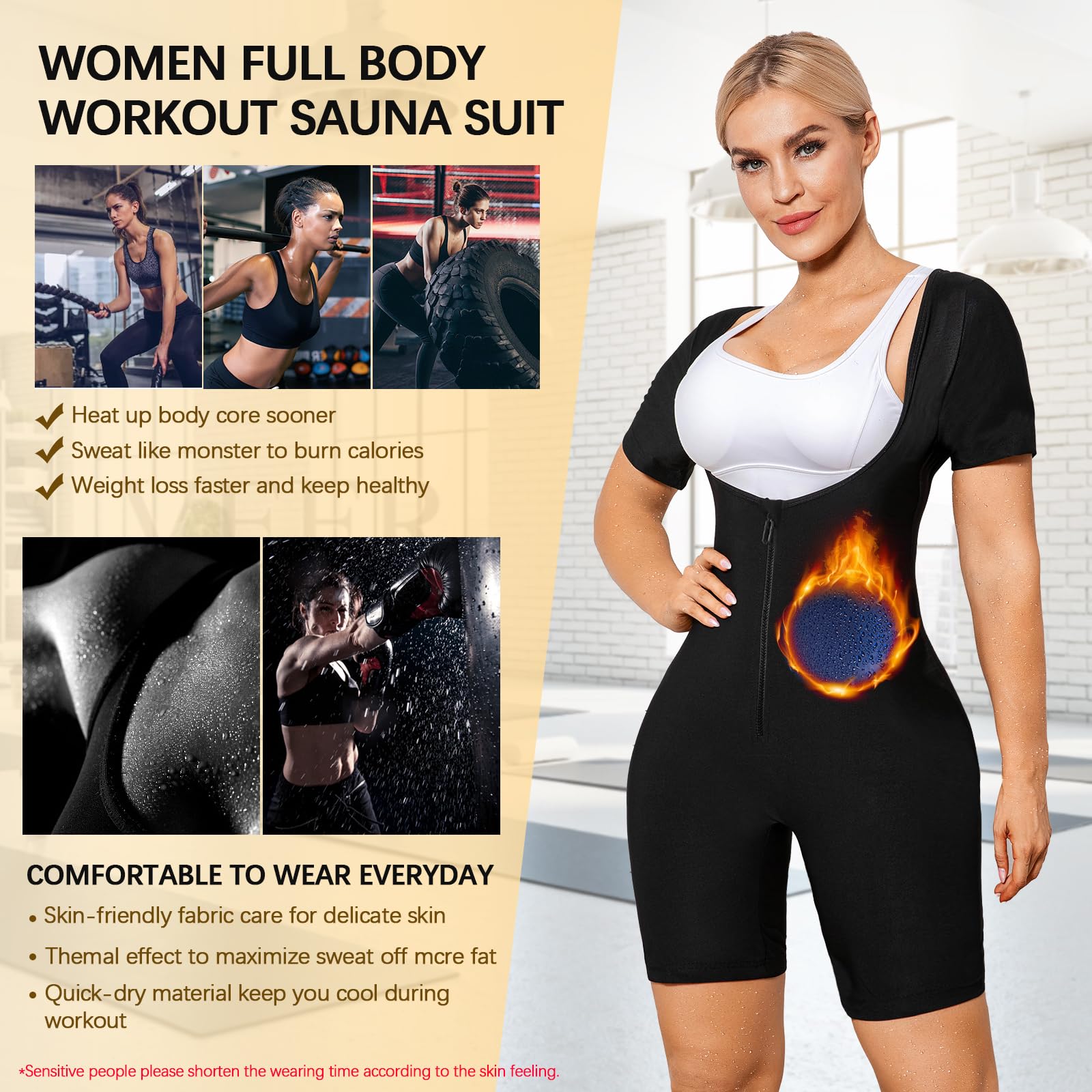 Women's Sauna Suit with Waist Trainer - Full Body Sweat Suit Short Sleeve & Shorts for Weight Loss, Workout, and Detox | Perfect for Gym, Running, and Home Fitness
