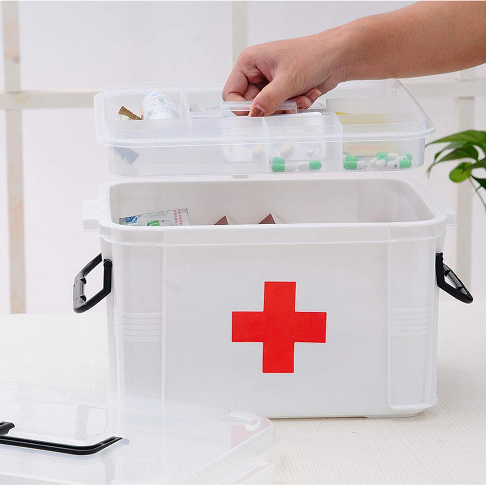 BSTCAR Portable Lockable Medicine Storage Box - Plastic Multi-Layer First Aid Kit Container for Home, Travel & Emergency Use - White