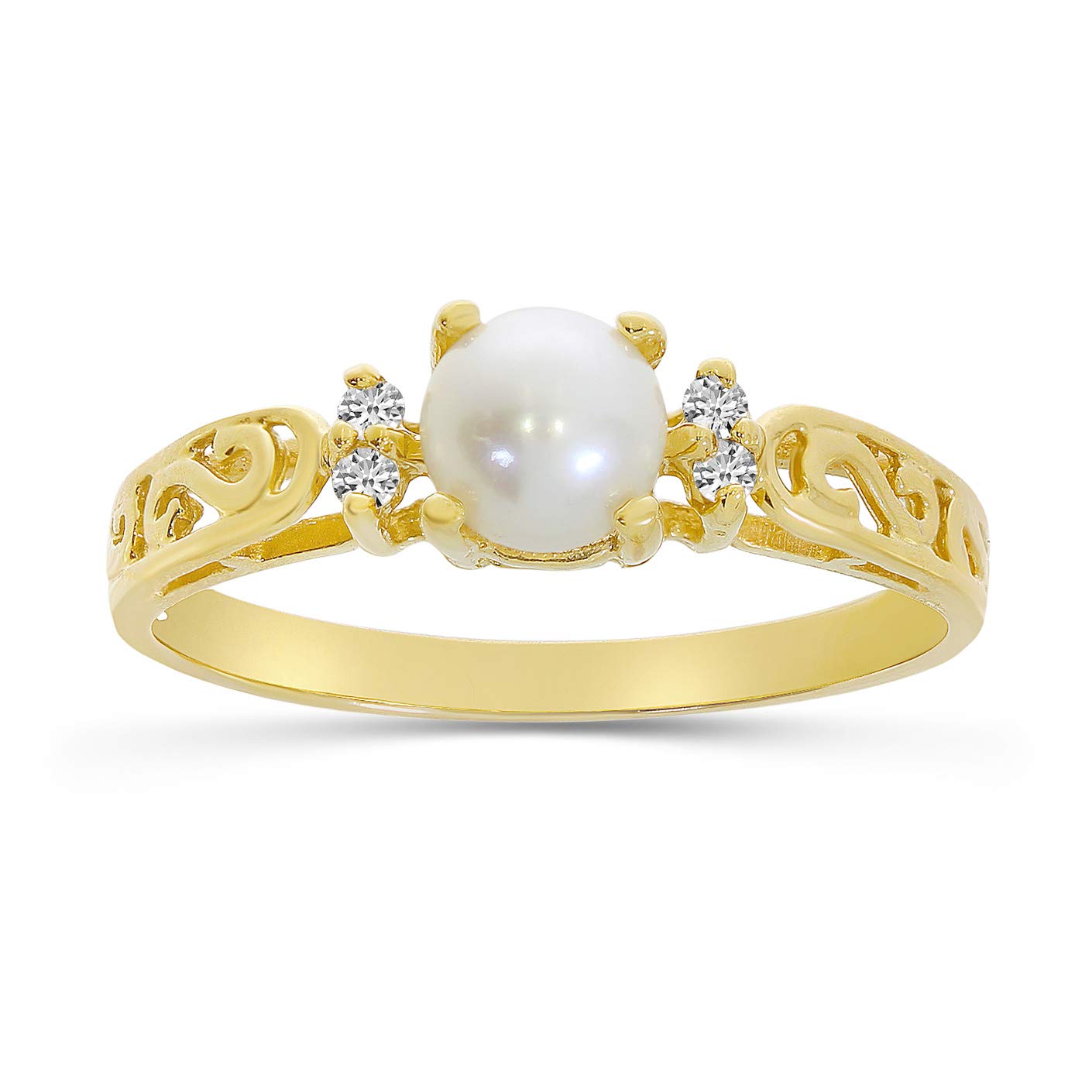 14K Yellow Gold Freshwater Cultured Pearl and Diamond Filigree Ring - Elegant Jewelry for Weddings, Anniversaries & Special Occasions