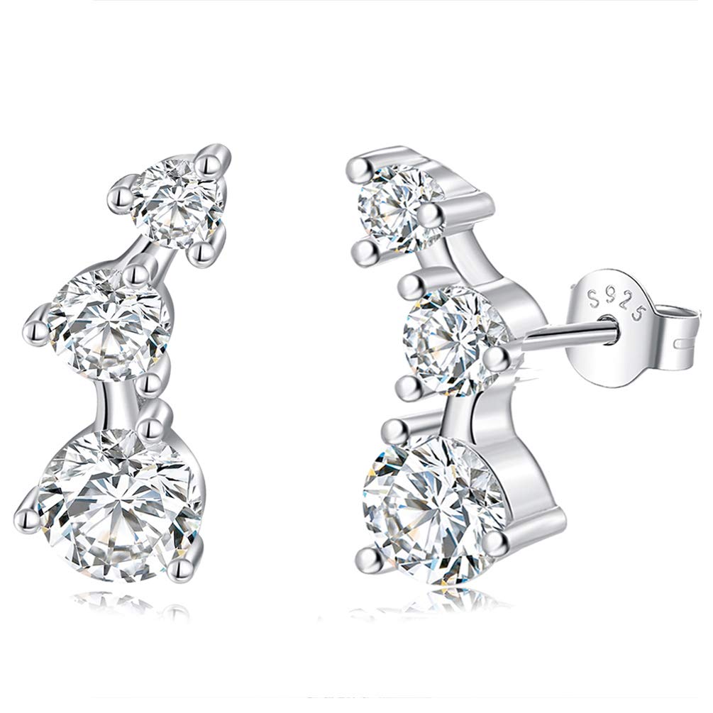 925 Sterling Silver Cubic Zirconia Ear Crawler Earrings for Women - Dainty Tiny Ear Climber Earrings | Elegant Everyday & Party Jewelry Gift for Her