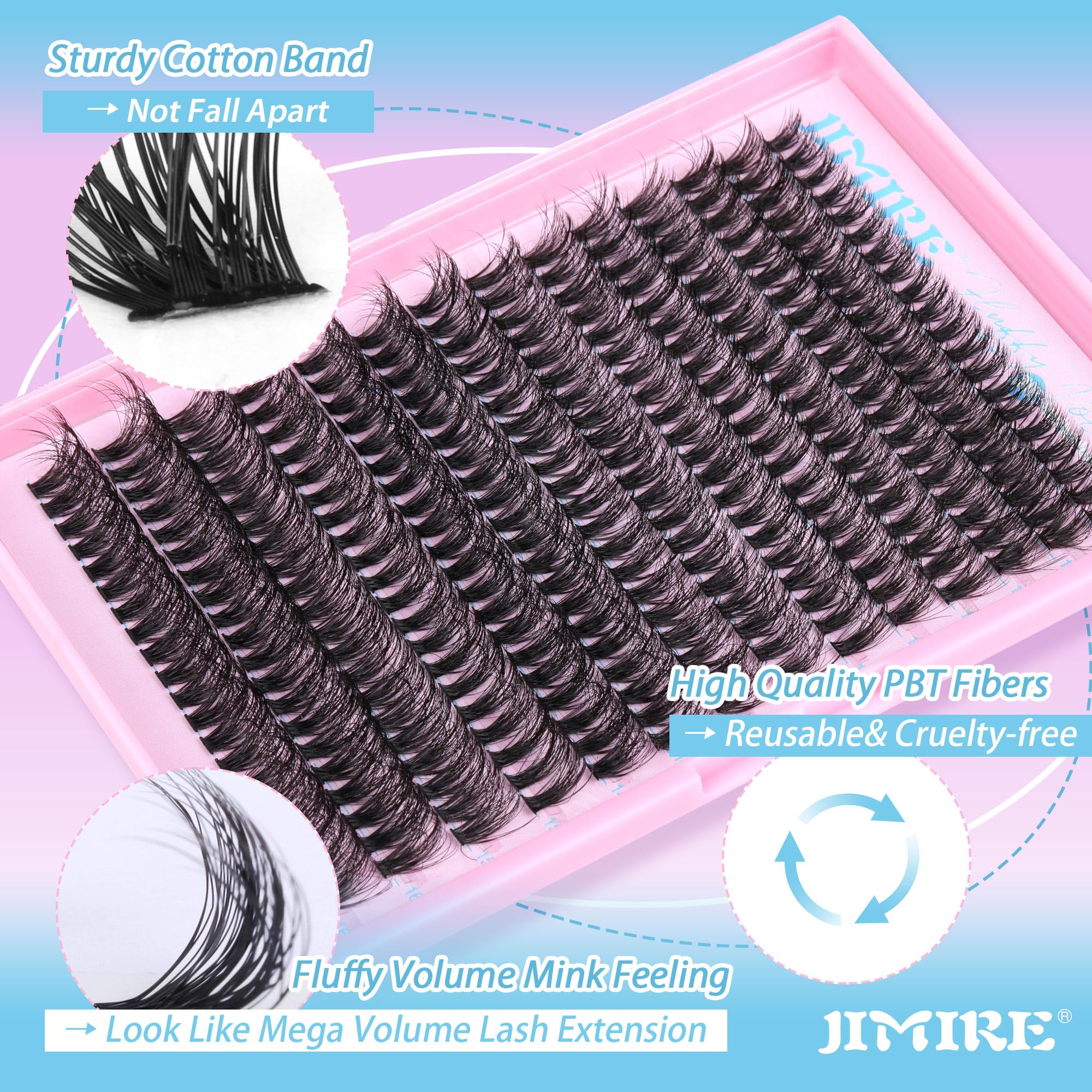 JIMIRE Fluffy Lash Clusters - 280Pcs 9-16mm Volume Wispy Mink Eyelash Extensions for Beginners | Natural Look, Easy Application | Perfect for Weddings, Parties & Daily Wear
