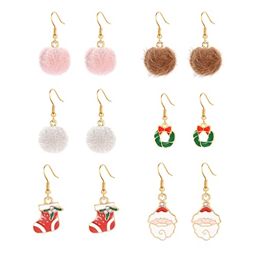 6 Pairs Christmas Earrings for Women & Girls - Festive Bow, Tree & Wreath Dangle Earrings Set - Gold Holiday Jewelry for Parties, Gifts & Seasonal Celebrations (One Size)