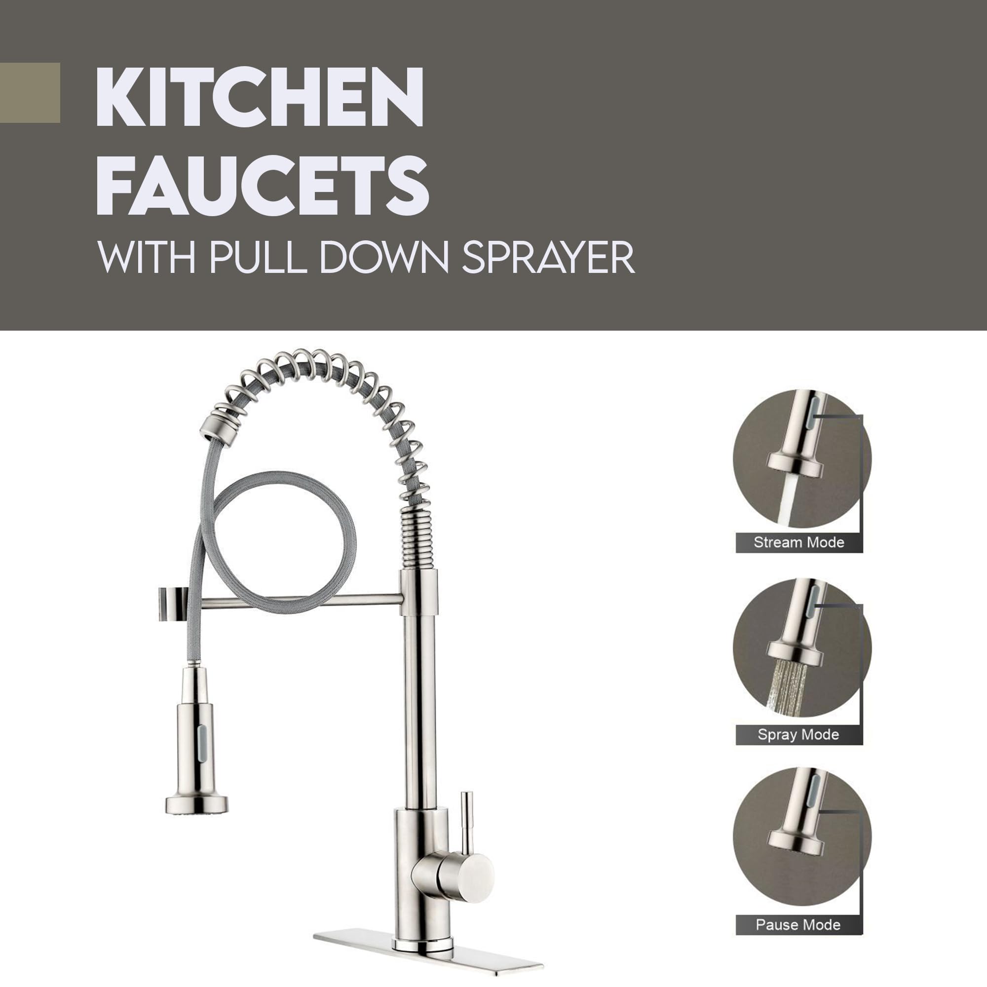 SOFTINOX Single Handle High Arc Pull Down Kitchen Faucet with Sprayer - Brushed Stainless Steel Modern RV Sink Faucet - Perfect for RV, Camper, Tiny Home & Small Kitchen Spaces
