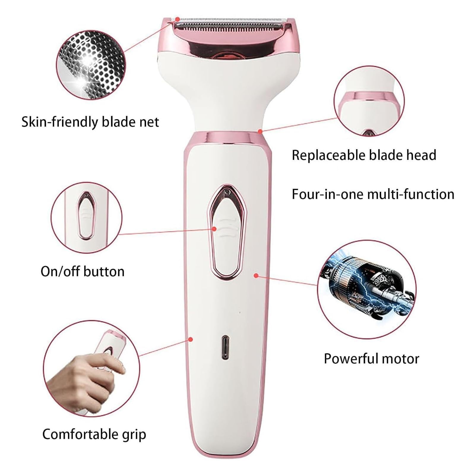 4-in-1 Cordless Electric Hair Trimmer for Women - Rechargeable Lady Shaver & Body Groomer with Washable Head, Wet/Dry Use - Perfect for Travel, Bikini Line & Underarm Hair Removal (2-Pack)