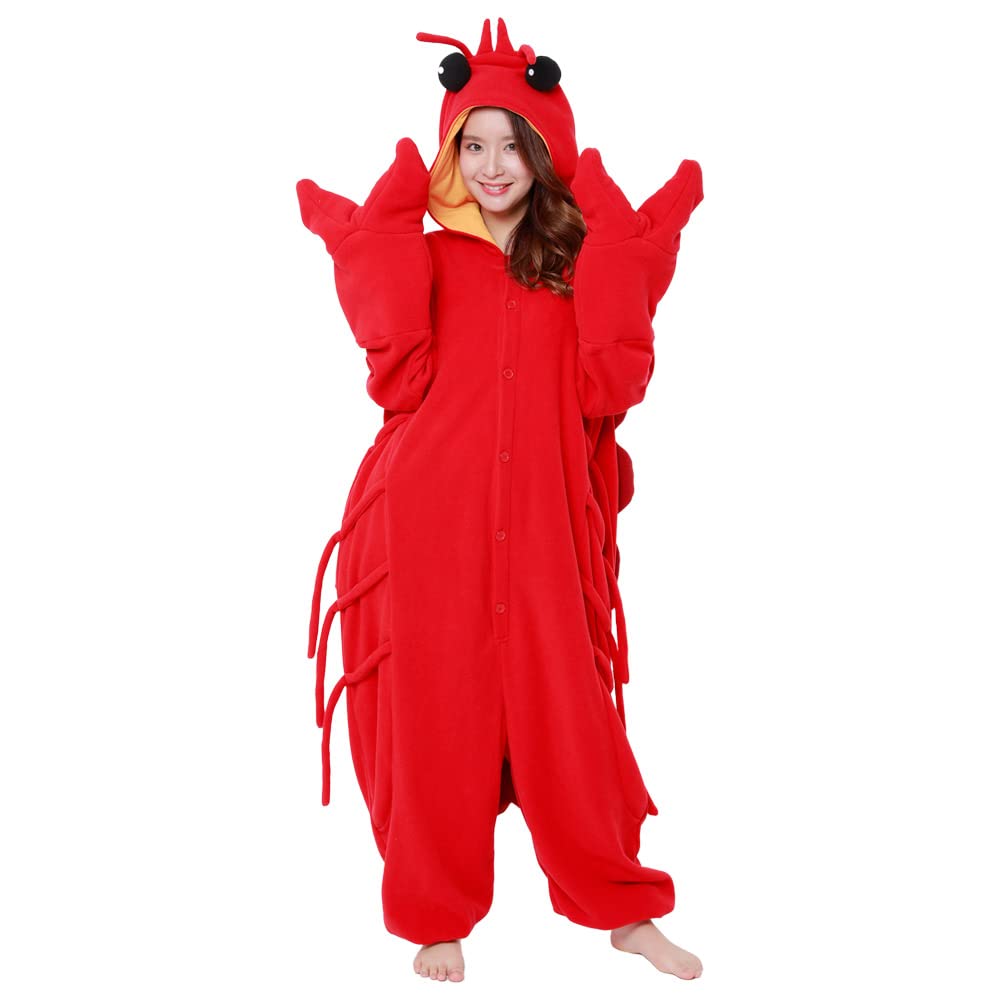 SAZAC Red Lobster Kigurumi Onesie Costume for Adults - Soft & Comfortable Animal Pajamas for Halloween, Cosplay, Themed Parties & Loungewear