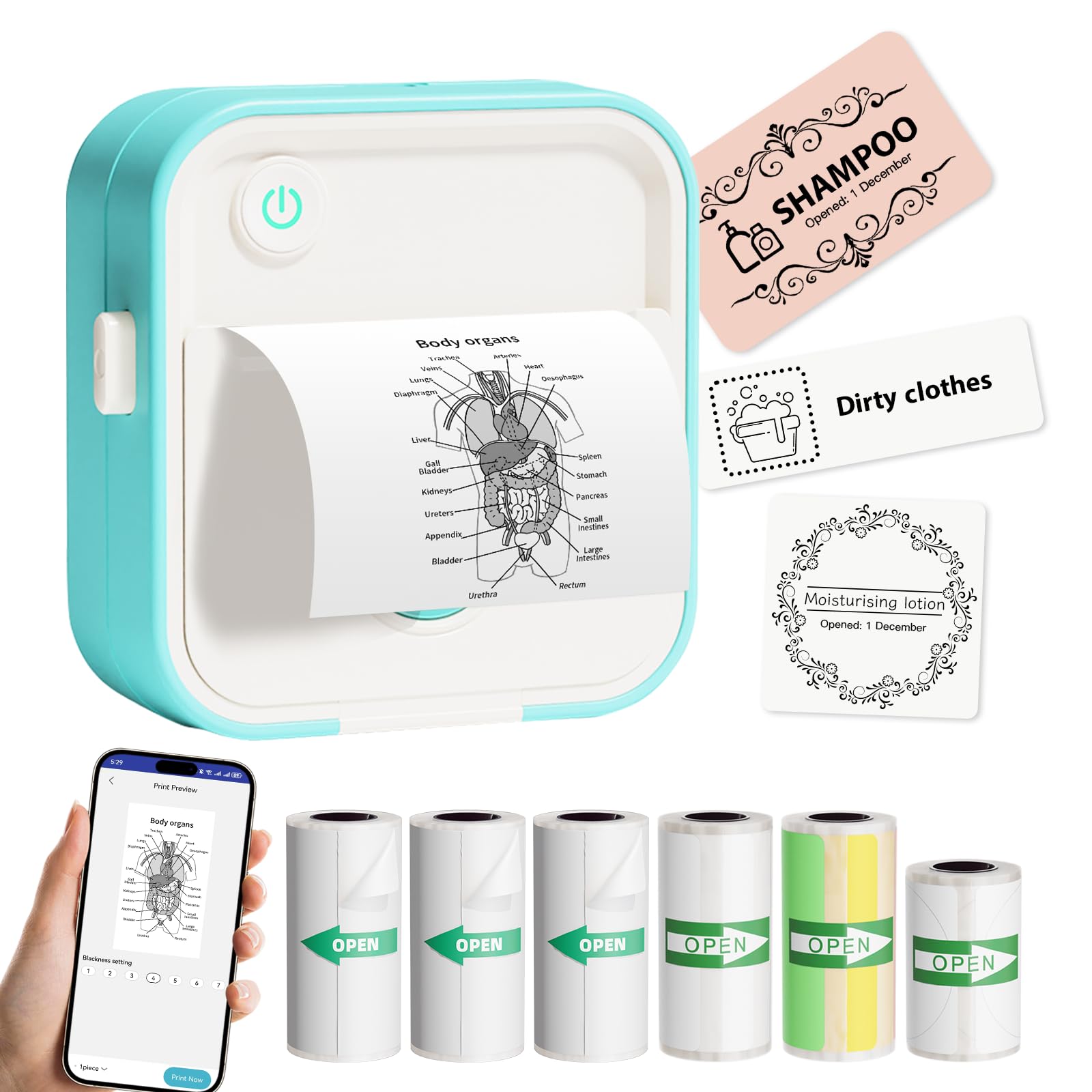 Portable Label Maker Machine with Tape - Mini Thermal Label Printer for iOS & Android | Sticker Maker for School, Home & Office Organization | Perfect for Photos, Notes & DIY Projects
