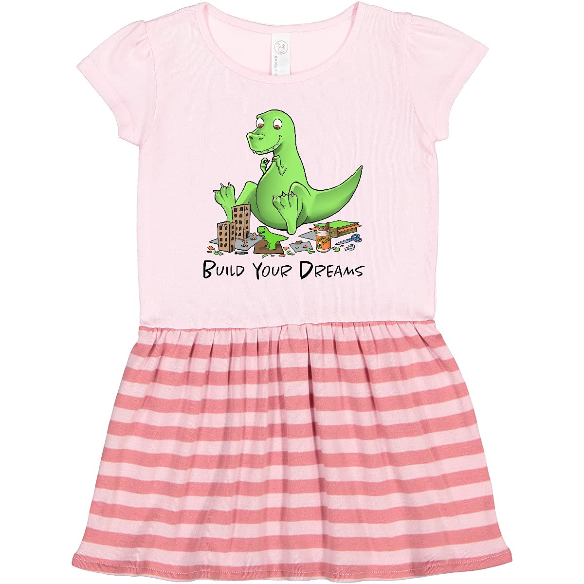Inktastic Build Your Dreams Dinosaur Crafting Toddler Dress - Cute Dino Print Kids Outfit for Birthday, Playdate & Preschool Activities