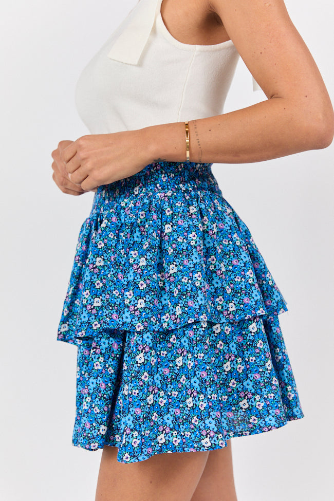 Breezy Navy Floral Tiered Skort for Women - Summer Casual Skirt Shorts Hybrid - Perfect for Beach, Picnic & Outdoor Activities