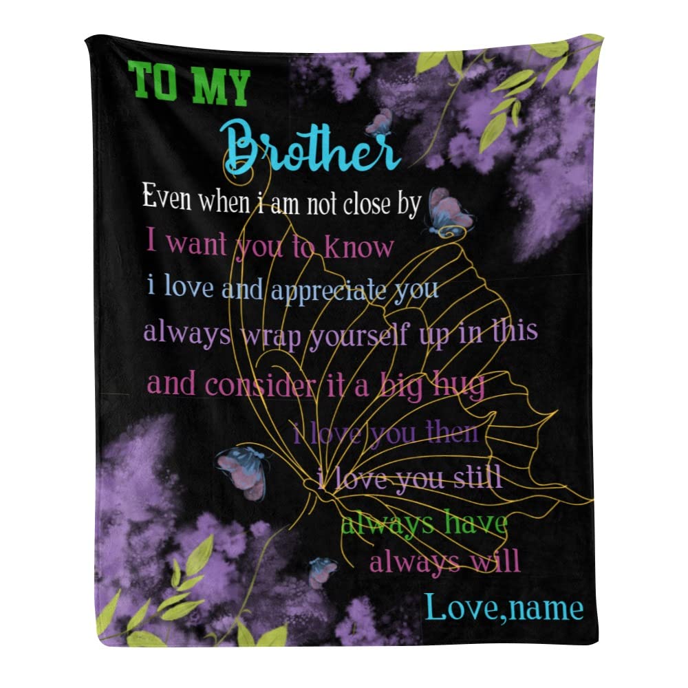 Personalized Fleece Throw Blanket with Name - Custom Gift for Brother, Butterfly Design, Soft & Cozy 50x60 Inches - Perfect for Birthdays, Christmas & Home Decor