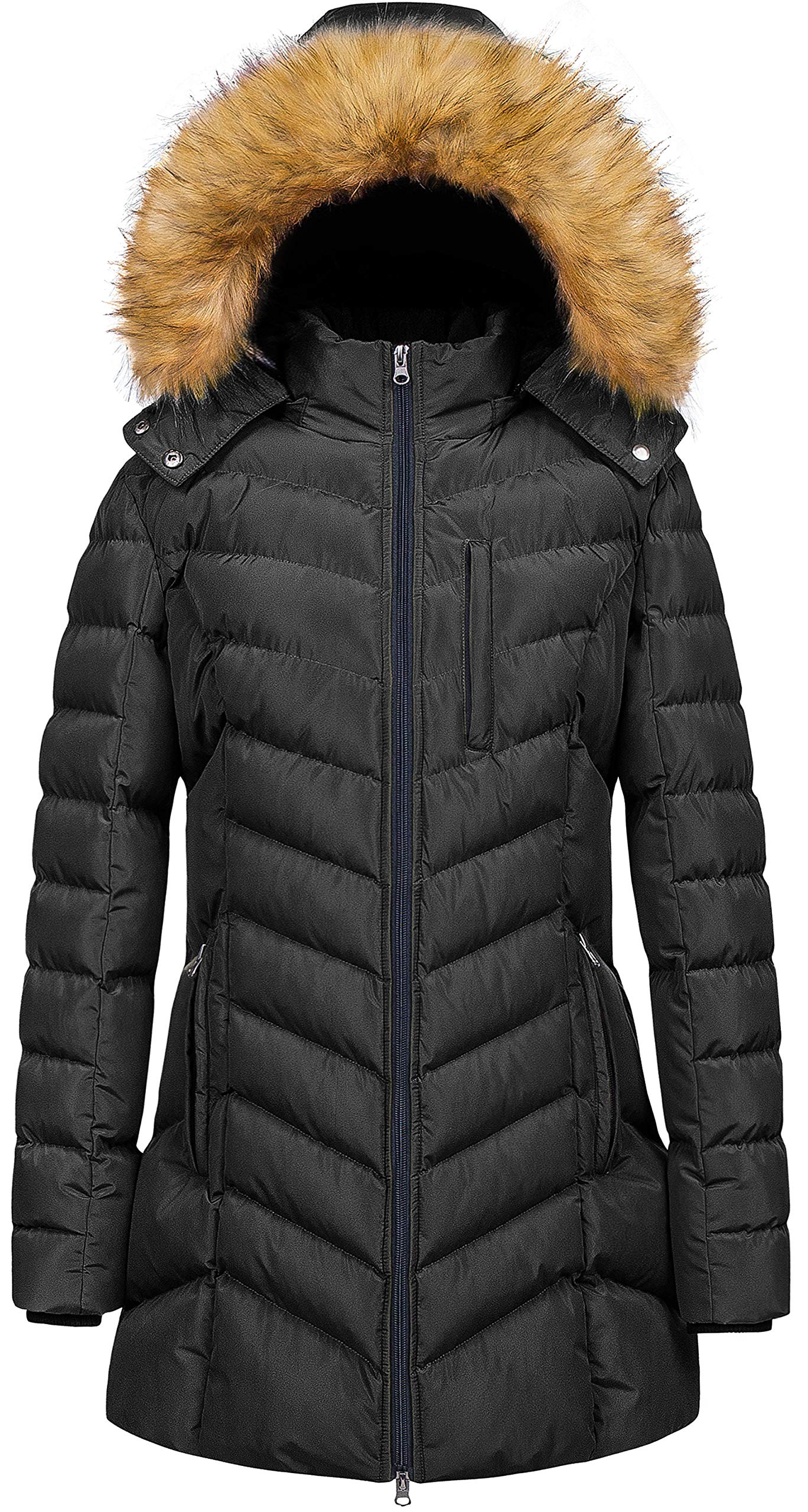 CREATMO Women's Winter Hooded Puffer Jacket - Waterproof, Warm Long Coat Parka for Cold Weather - Perfect for Outdoor Activities, Snowboarding & Daily Winter Wear