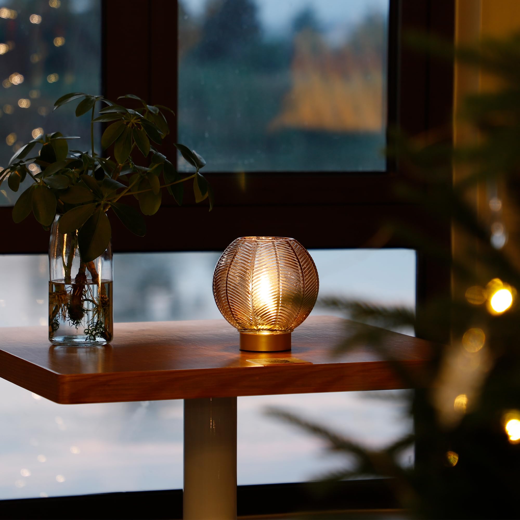 Battery Operated LED Table Lamp with Timer - Cordless Night Light for Bedroom, Living Room, Corner Decor - Amber Glow for Cozy Ambiance & Relaxation