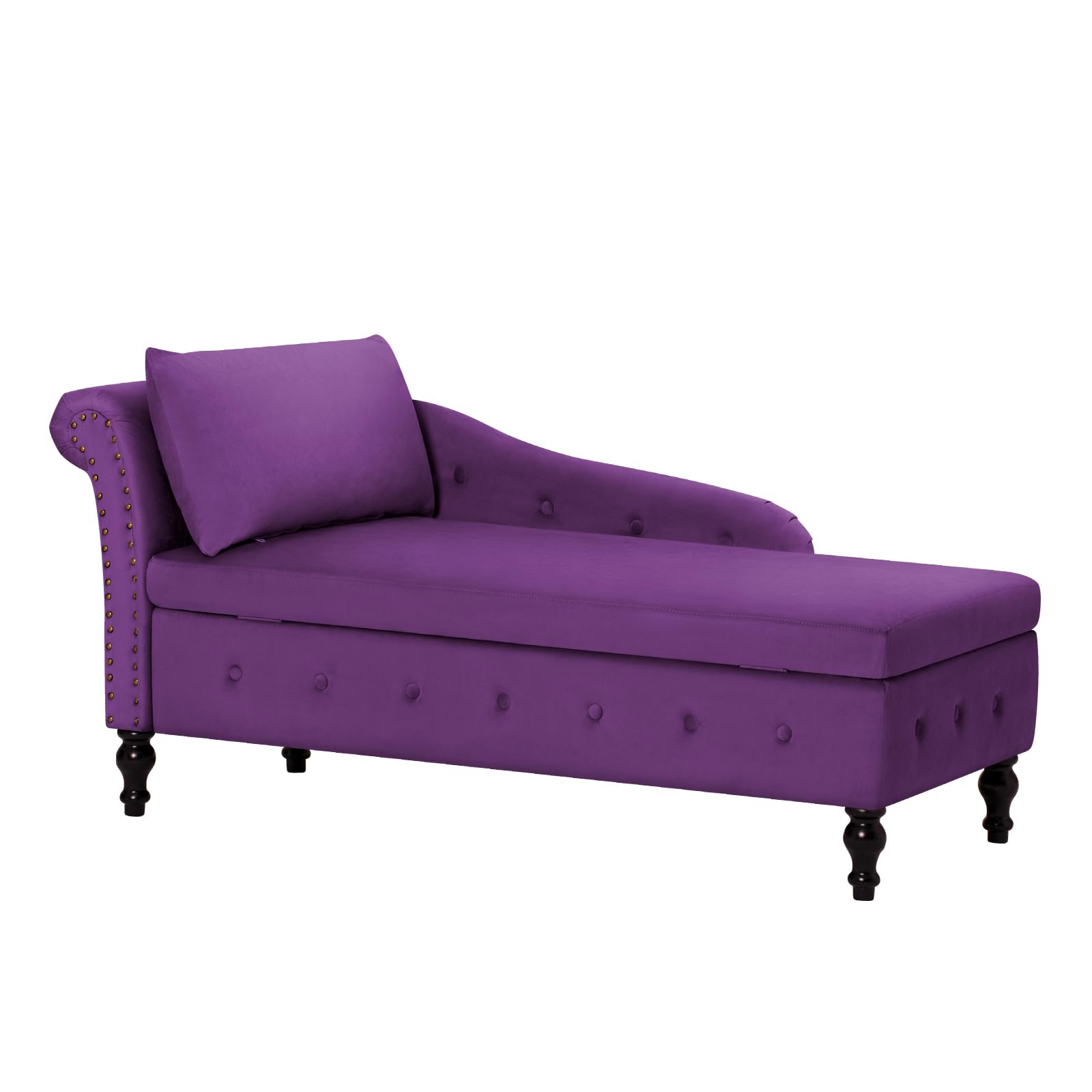 Luxury Upholstered Chaise Lounge with Left Armrest & Lumbar Support - Button Tufted Velvet Sofa with Storage - Modern Lounge Chair for Bedroom, Living Room & Office (Purple) - Perfect for Relaxation, Reading & Small Space Decor