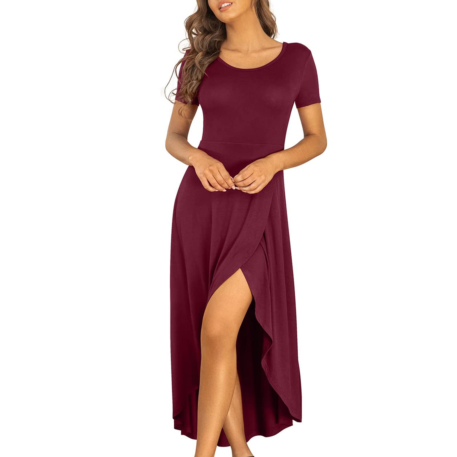 Elegant KASAAS Women's Summer Wedding Guest Dresses - Long Flowy High-Low Hem Casual & Formal Gowns with Short Sleeves | Perfect for Garden Parties, Cocktail Events & Evening Receptions