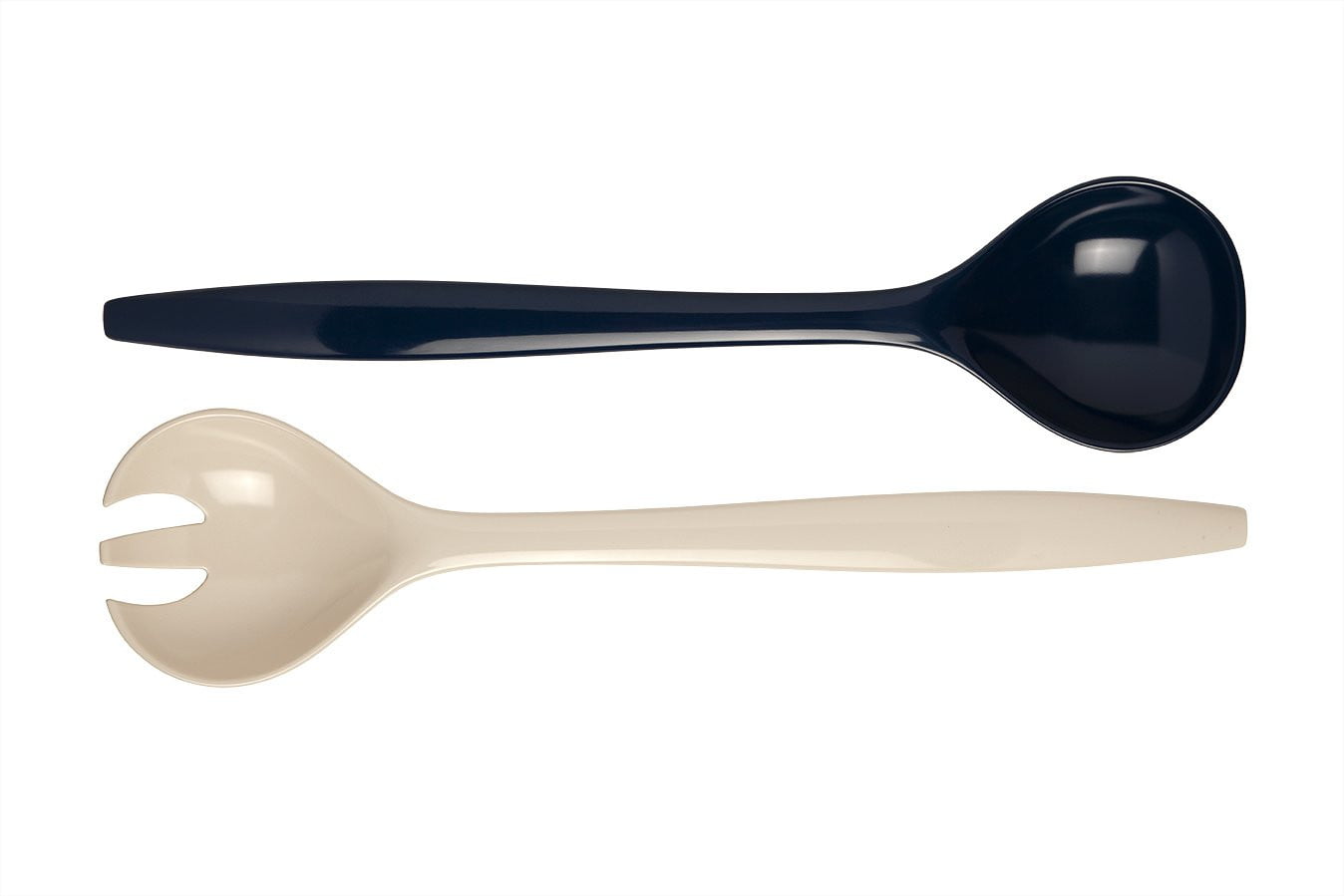 1/2 & 1/2 Ivory and Navy Melamine Salad Serving Set - 5 Piece Dinnerware for Outdoor Picnics, BBQs, and Party Entertaining