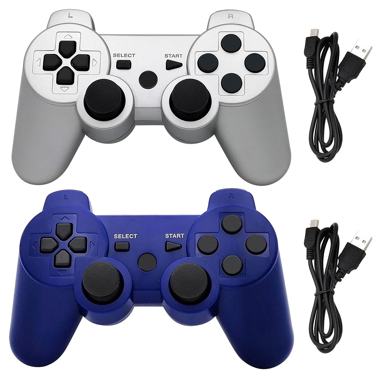 Wireless PS3 Controller for Sony Playstation 3 - Bluetooth Gamepad Joystick with Charging Cable (Silver & Blue) - Perfect for Gaming, Streaming & Remote Play