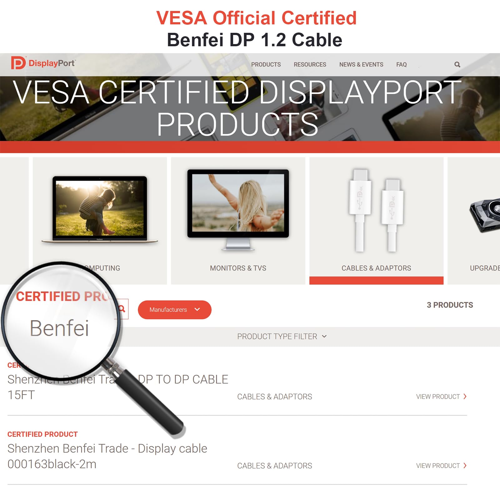 BENFEI VESA Certified DisplayPort to DisplayPort Cable 4.5m (14.8ft) - 4K@60Hz, 2K@165Hz, DP to DP Male to Male Gold-Plated Connector - Compatible with Lenovo, Dell, HP, ASUS Monitors & PCs - Perfect for Gaming, Home Office & Multi-Screen Setups
