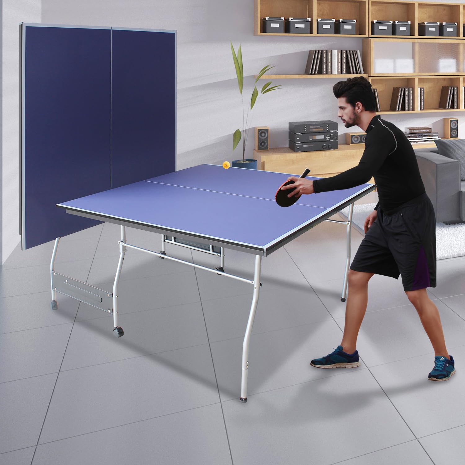 Premium Foldable & Portable Ping Pong Table Set - Indoor/Outdoor Table Tennis for Home, Office, Backyard, and Party Games | KOZYSFLER