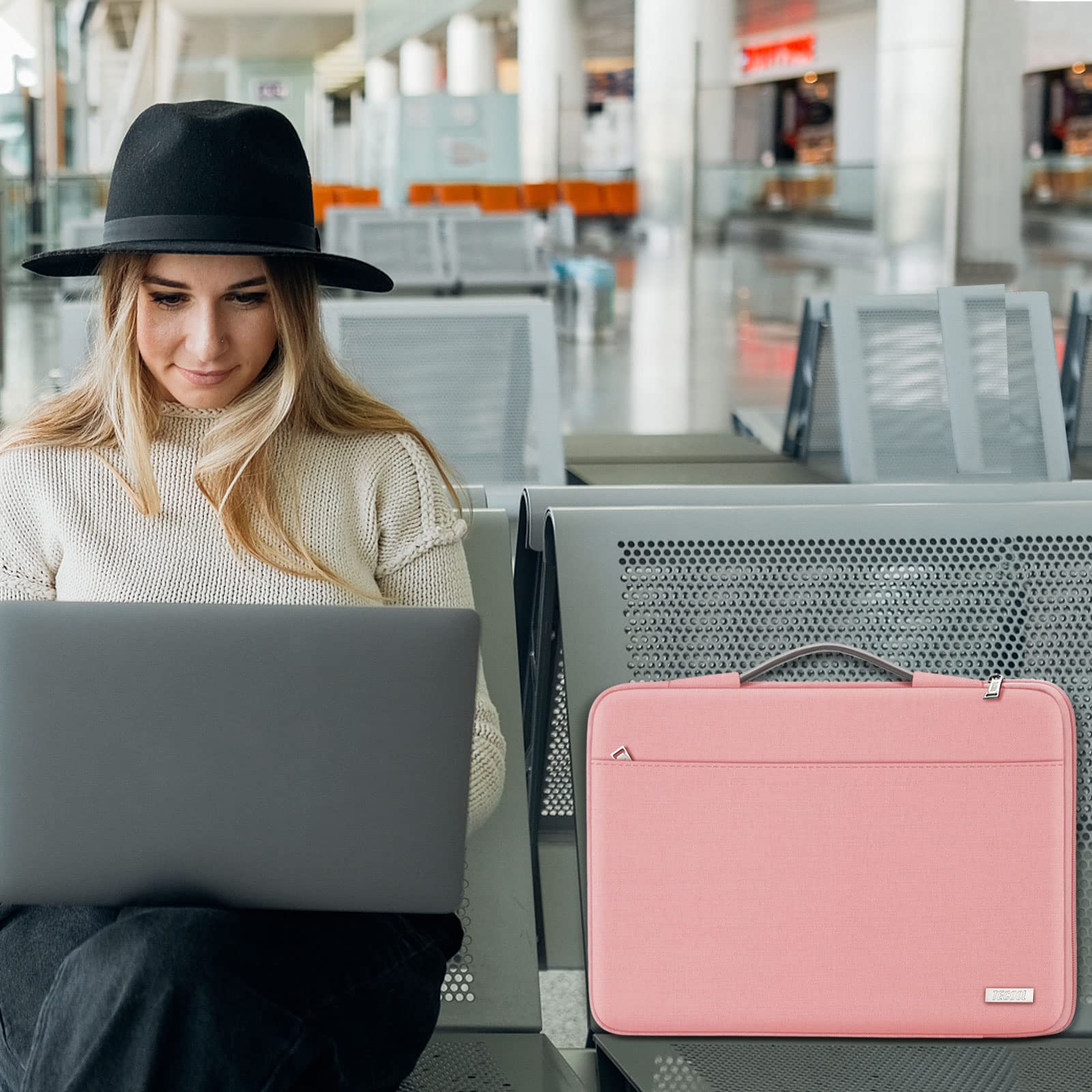 TECOOL 13.3 Inch Laptop Sleeve Case for MacBook Air 13/13.6 (M3/M2/M1 2024-2010) & MacBook Pro 14/13 (M4/M3/M2/M1 2024-2012) - Protective Pink Laptop Bag for Travel, Work & School