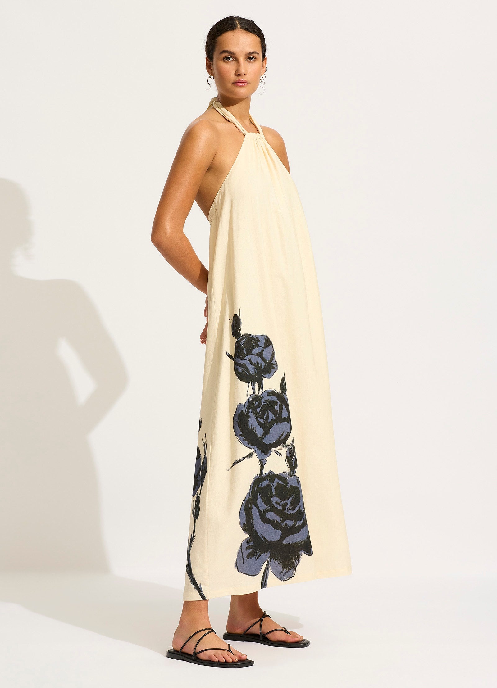 Elegant Rococo Maxi Dress for Women - Black Flowy Long Dress for Summer, Beach, and Evening Parties