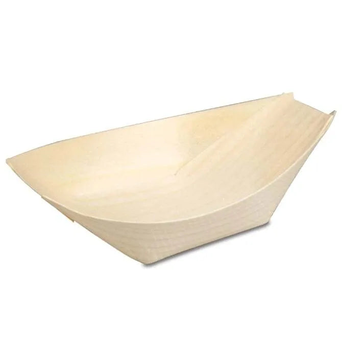 Poplar Wood Serving Boat Tray - 3.75 Inch Small Appetizer Platter for Cheese, Charcuterie, Nuts & Party Snacks - Rustic Wooden Display Dish for Entertaining, Weddings & Home Decor