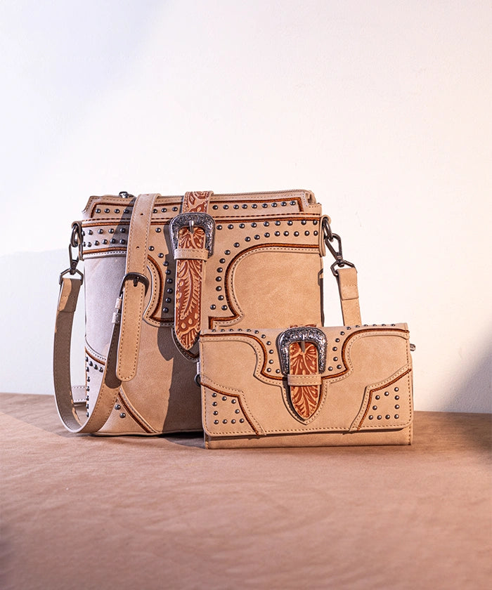 Montana West Stylish Buckle Studs Crossbody Bag Set for Women - Fashionable Purse with Adjustable Strap, Perfect for Daily Use, Travel & Shopping