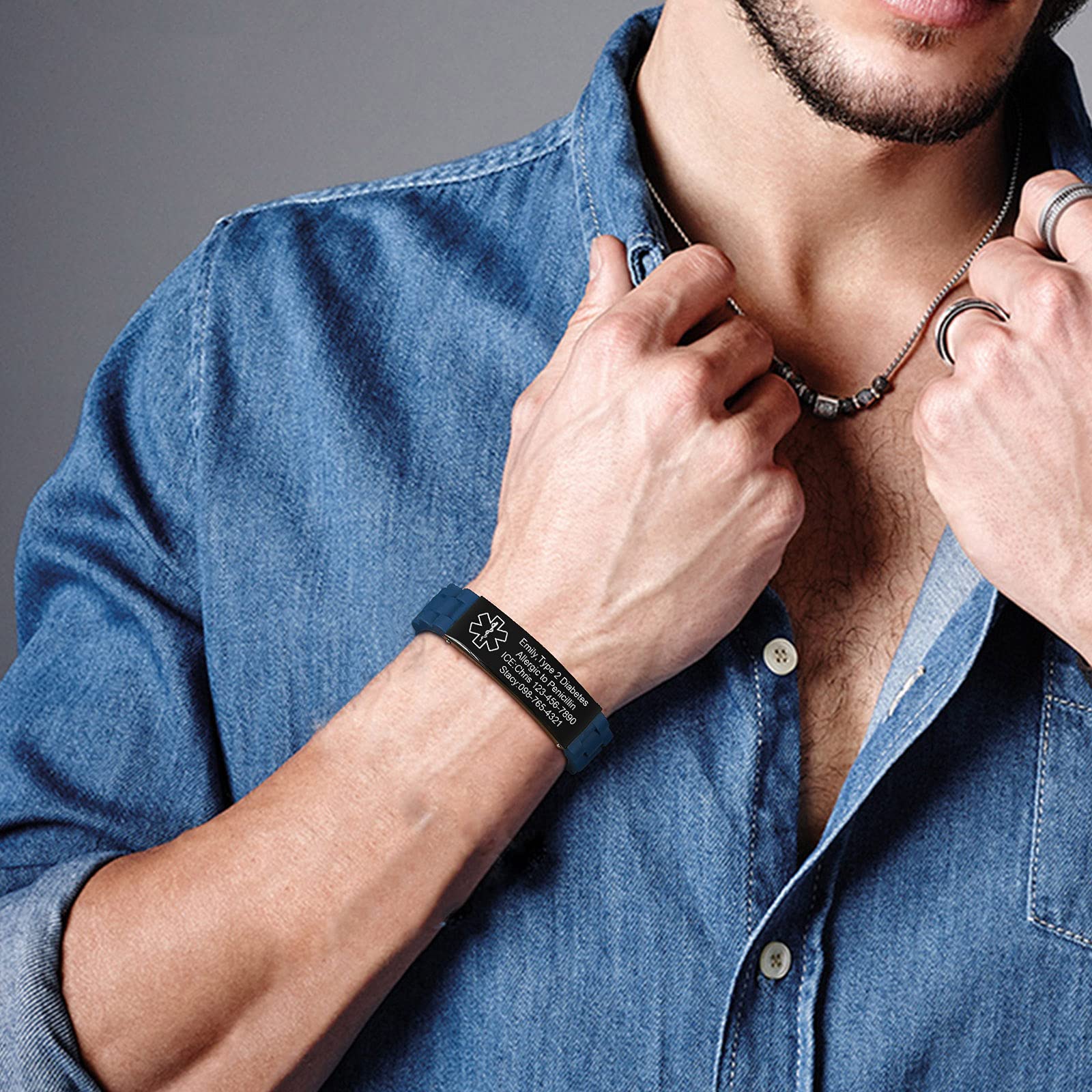 VNOX Adjustable Stainless Steel Medical Alert Bracelet for Men, Women & Kids - Free Engraving Emergency ID Wristband | Perfect for Diabetes, Allergies & Heart Conditions