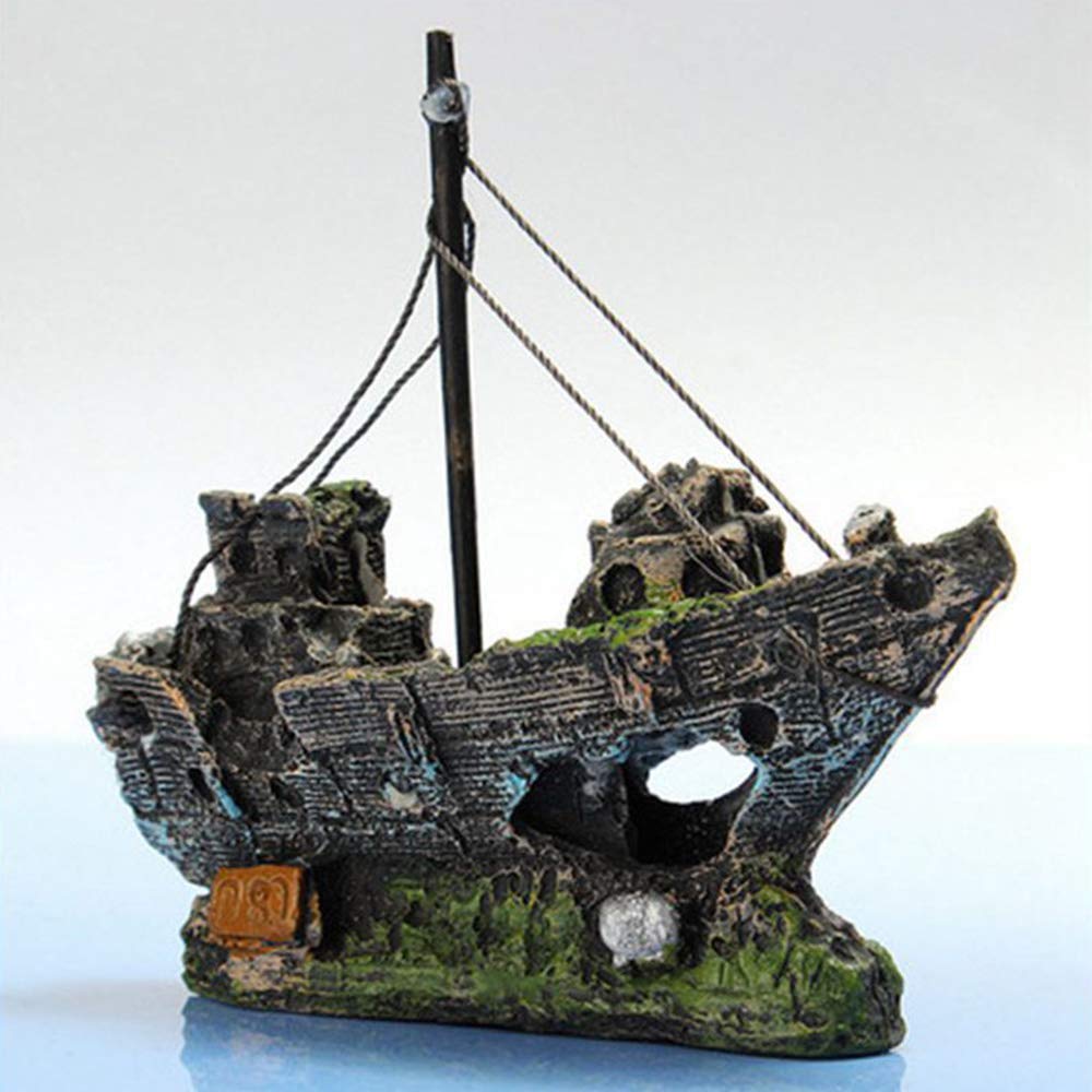 NA Aquarium Shipwreck Decorations - Resin Fish Tank Ornaments, Sunken Ship Decor for Saltwater & Freshwater Tanks | Perfect for Underwater Themed Aquascaping & Marine Habitat Decoration