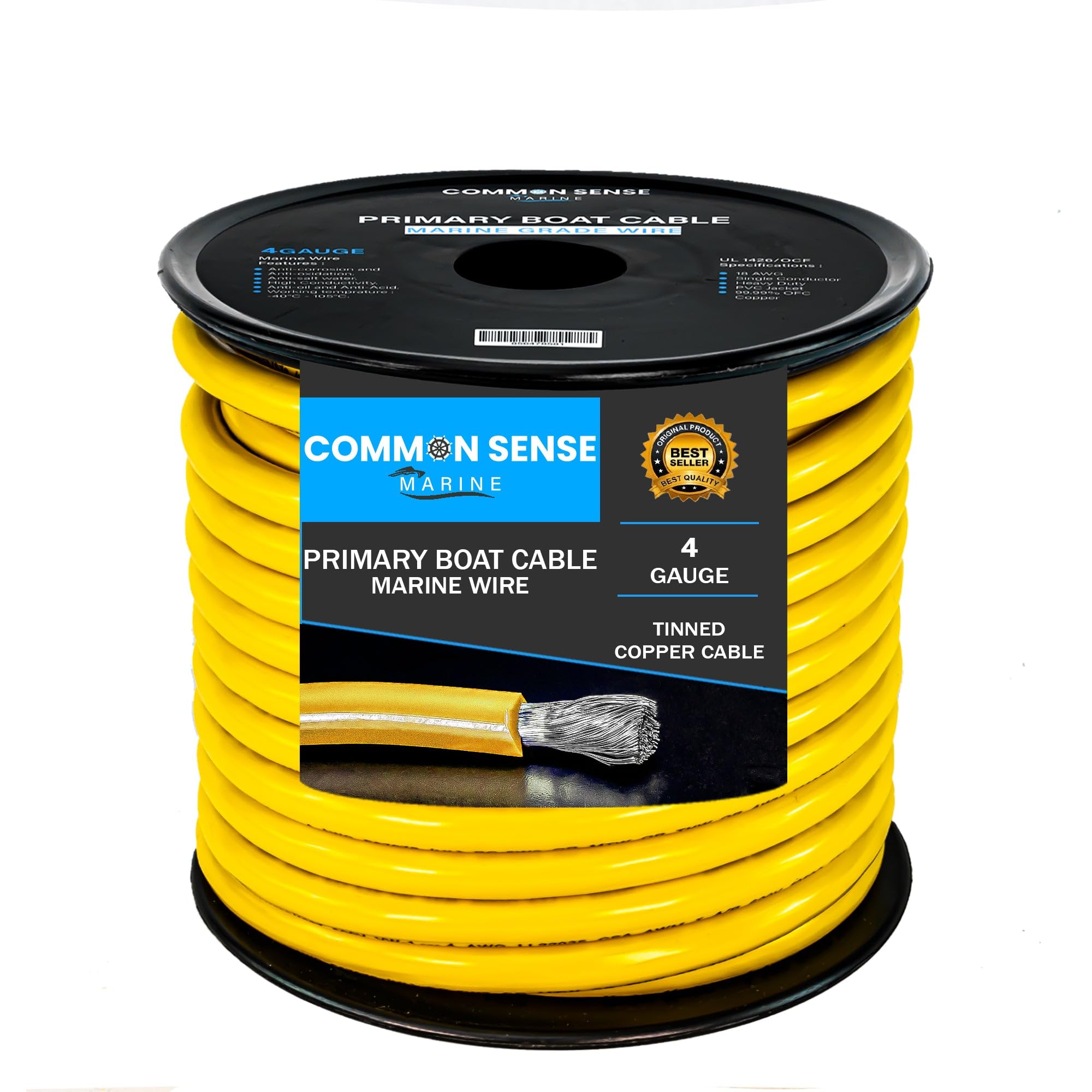 4 Gauge Primary Boat Cable - 50 ft Marine Grade Tinned Oxygen-Free Copper Wire - 4 AWG UL 1426 Standard PVC Wire for Boats, Automotive, Speakers, Campers & Trailers - Perfect for Marine Electrical Systems, Car Audio Installations, and RV Wiring