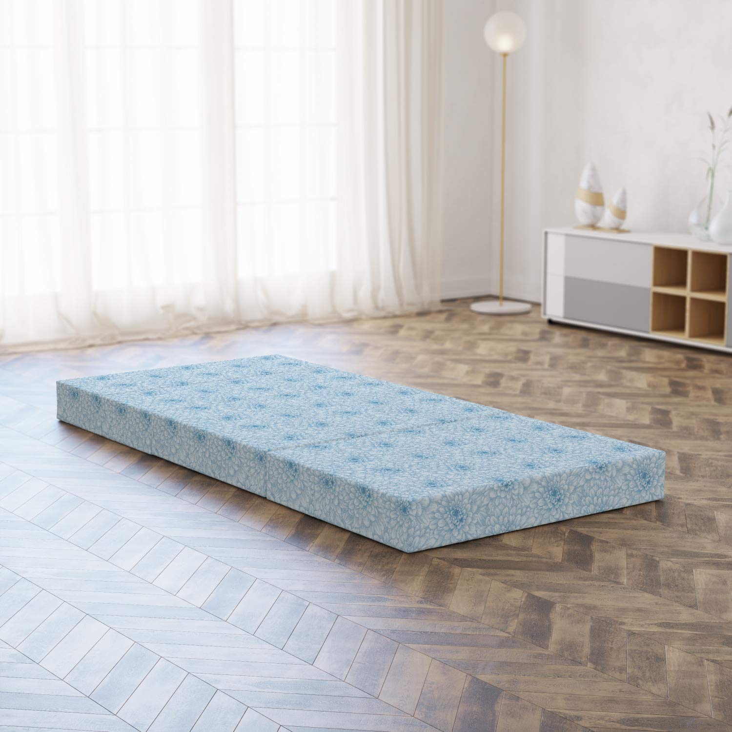 Ambesonne Blue Foldable Mattress - Blooming Romance Floral Design - 74.8