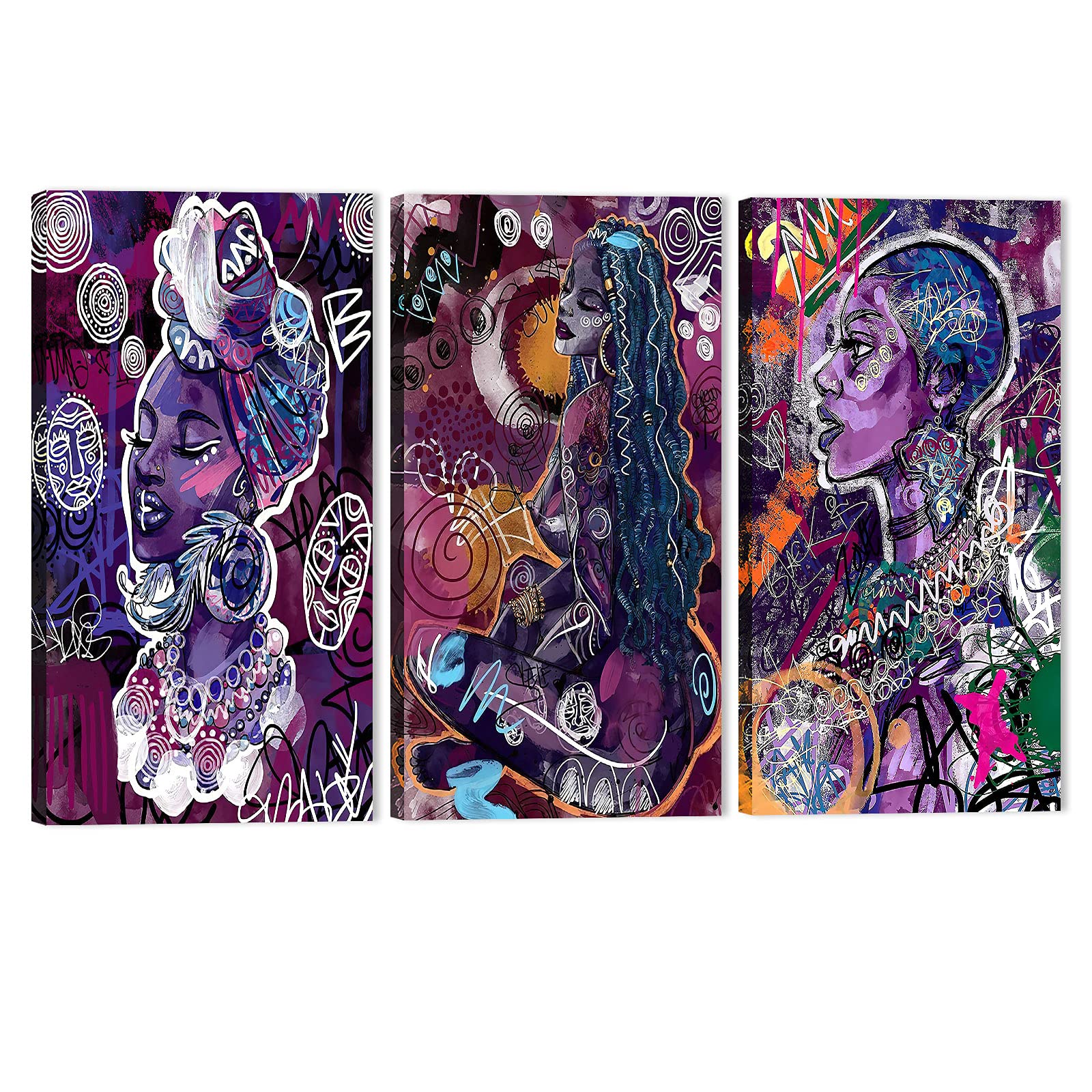 African American Queen Canvas Wall Art - Black Girl Empowerment Wall Decor, Modern Graffiti Print 72x36 Inches - Perfect for Living Room, Bedroom & Office Decor