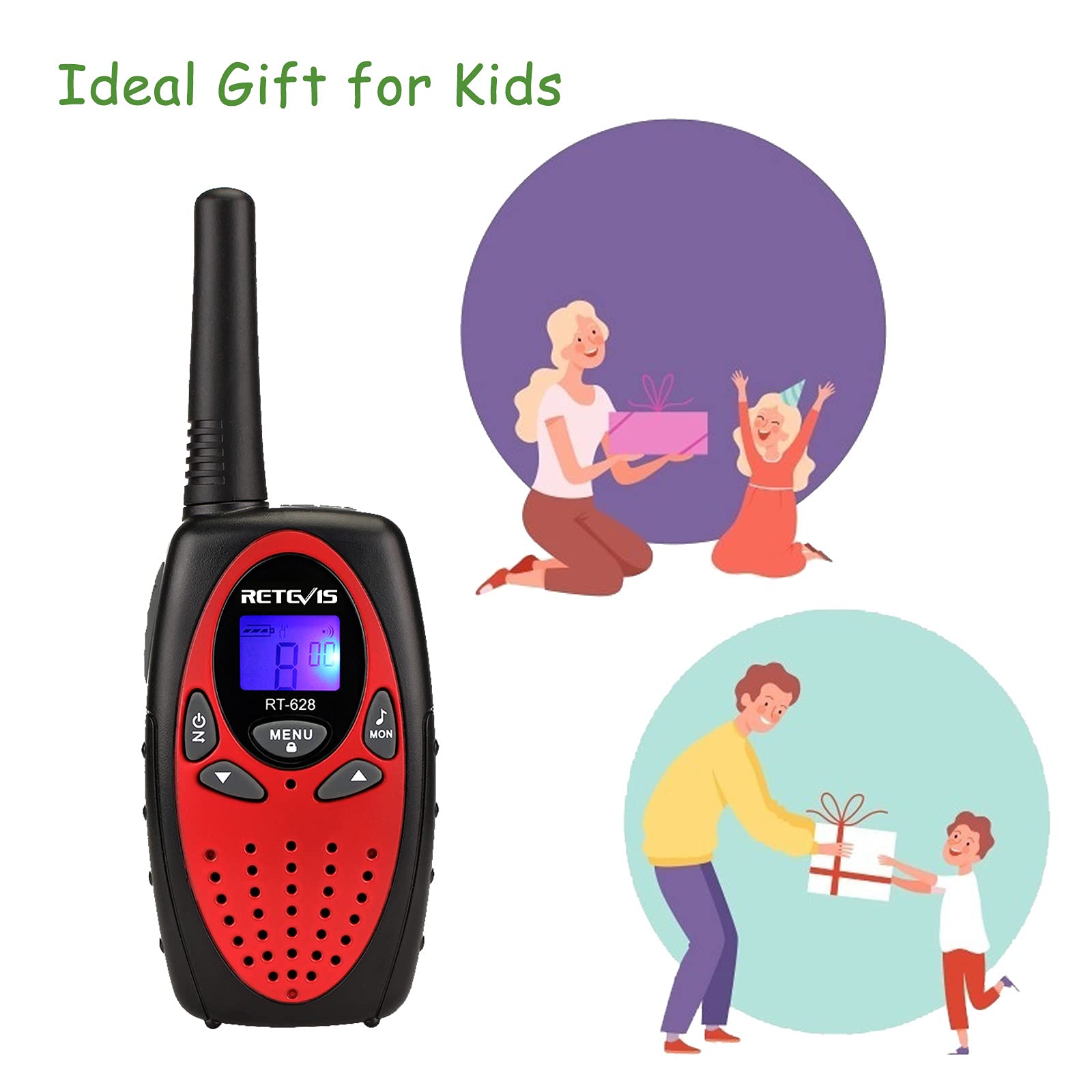 Retevis RT628 Kids Walkie Talkies - Long Range VOX & Keypad Lock, Birthday & Holiday Gifts, Easy to Use for Camping, Hiking & Outdoor Adventures (1 Pair, Red) - Perfect for Family Trips, Theme Parks & Emergency Communication