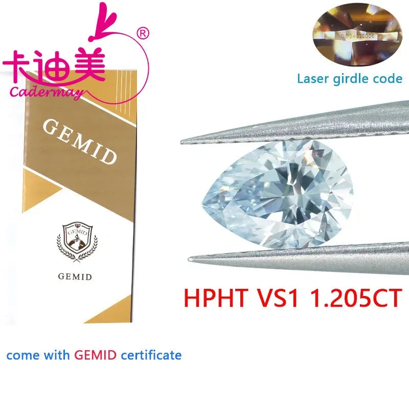 1.205 CT Pear Cut Light Blue VVS1 HPHT Lab Grown Diamond - Loose Stone for Engagement Rings & Jewelry Making | CADERMAY Certified